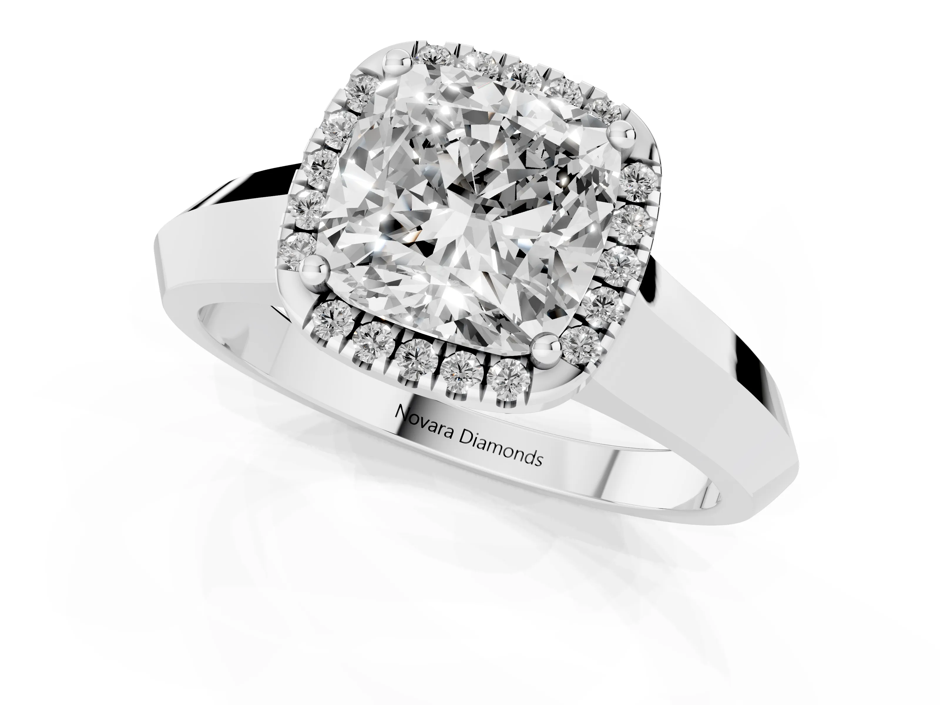 Cushion Cut Diamond Halo Ring Set in Platinum with Cathedral Band and Prong Setting
