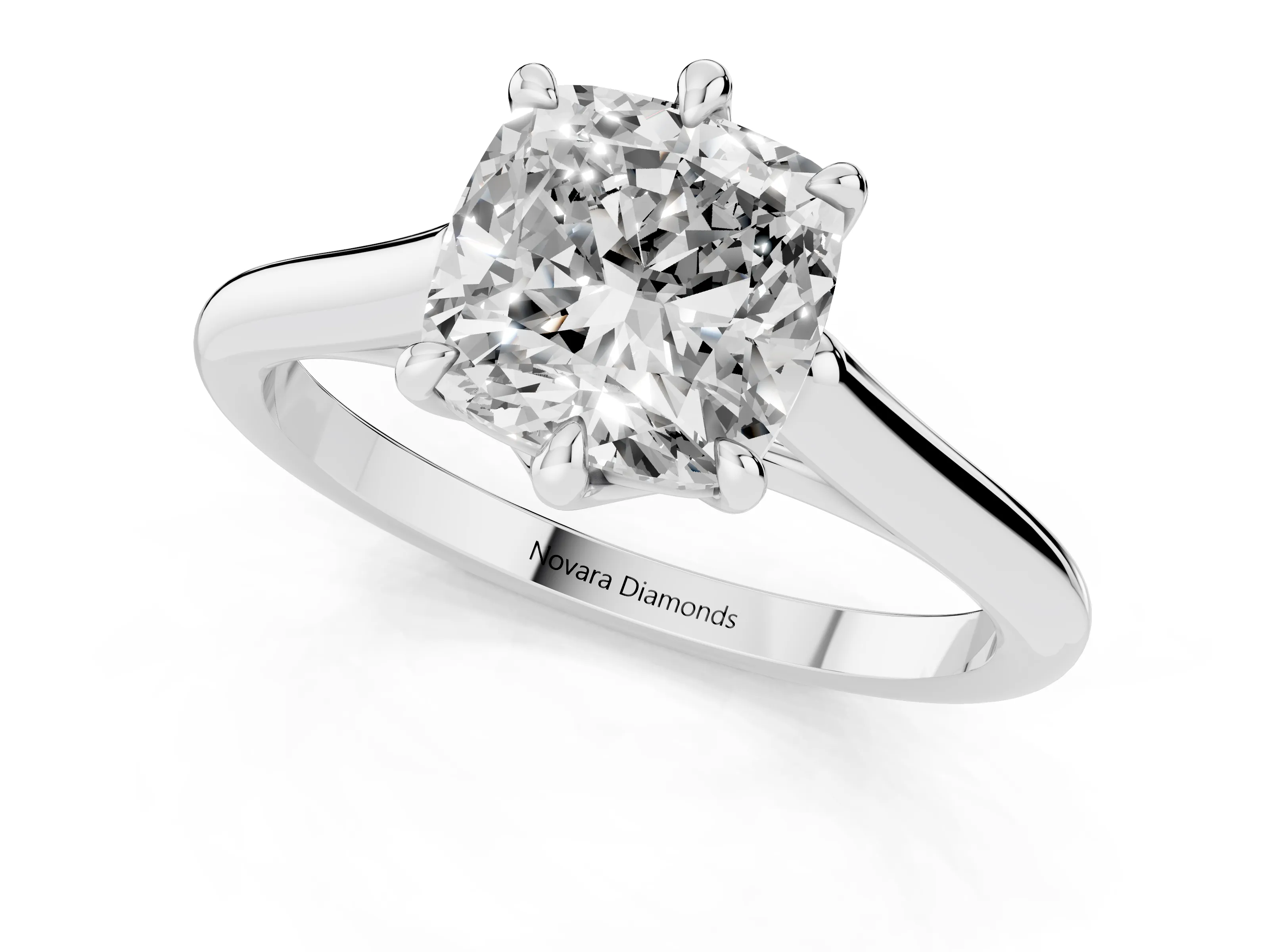Cushion Cut Diamond Solitaire Engagement Ring Set in White gold with Prong Setting and Plain Classic Band