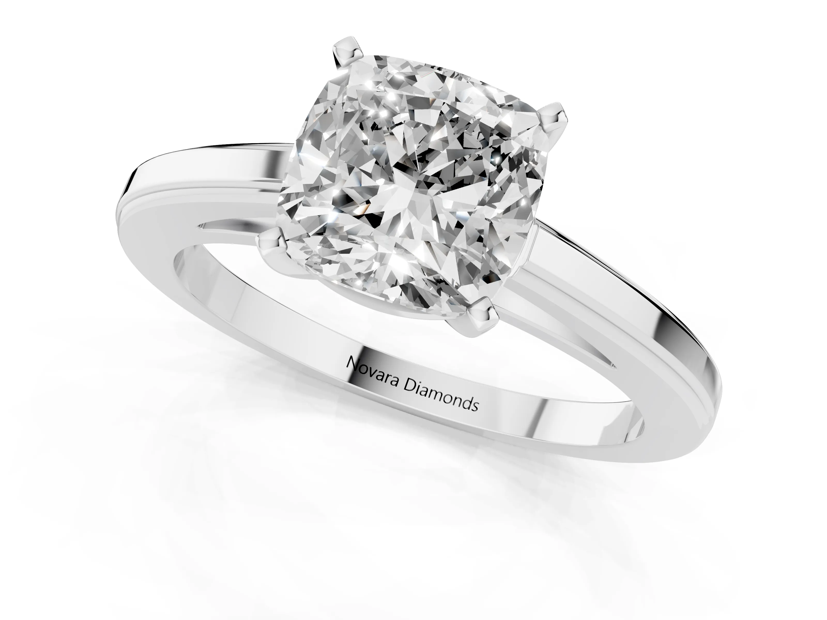 Cushion Cut Diamond Solitaire Ring Set in Silver with Prong Setting and Classic Band