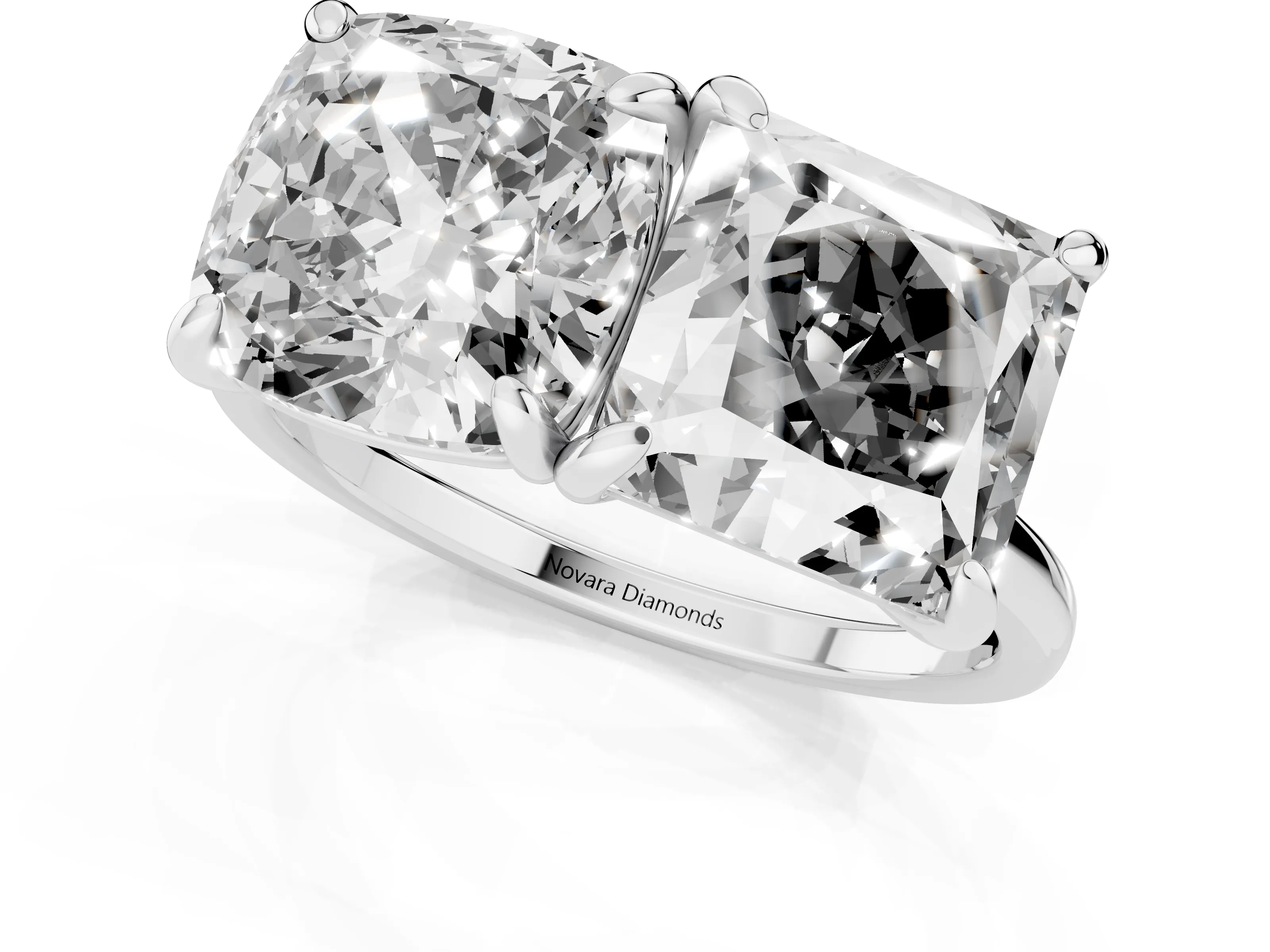 Cushion and Princess Toi Moi Ring Set in Platinum with Prong Setting and Plain Band