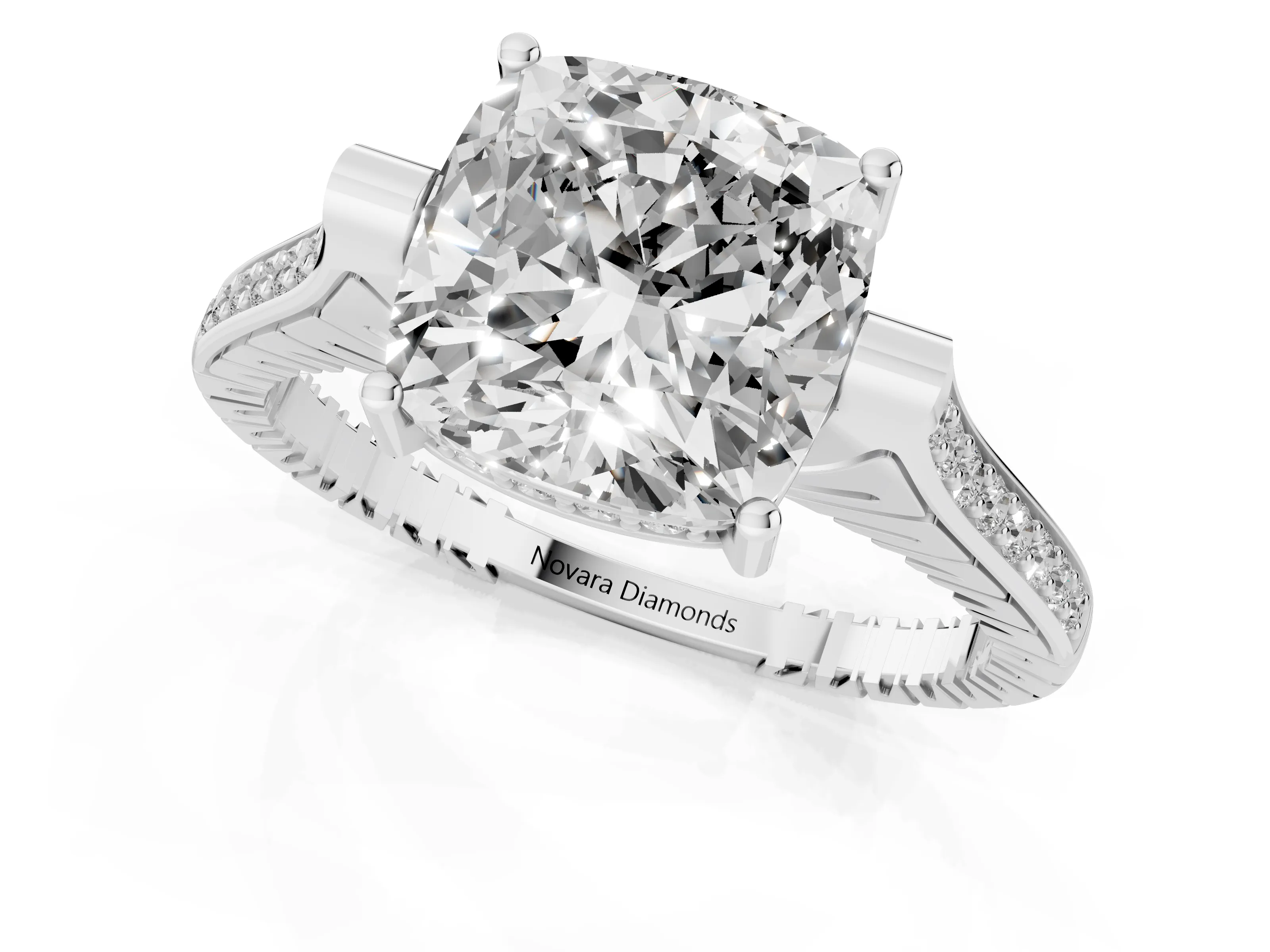 Cushion Cut Diamond Solitaire Ring Set in Platinum with Channel Set Band and Bezel Prong Setting