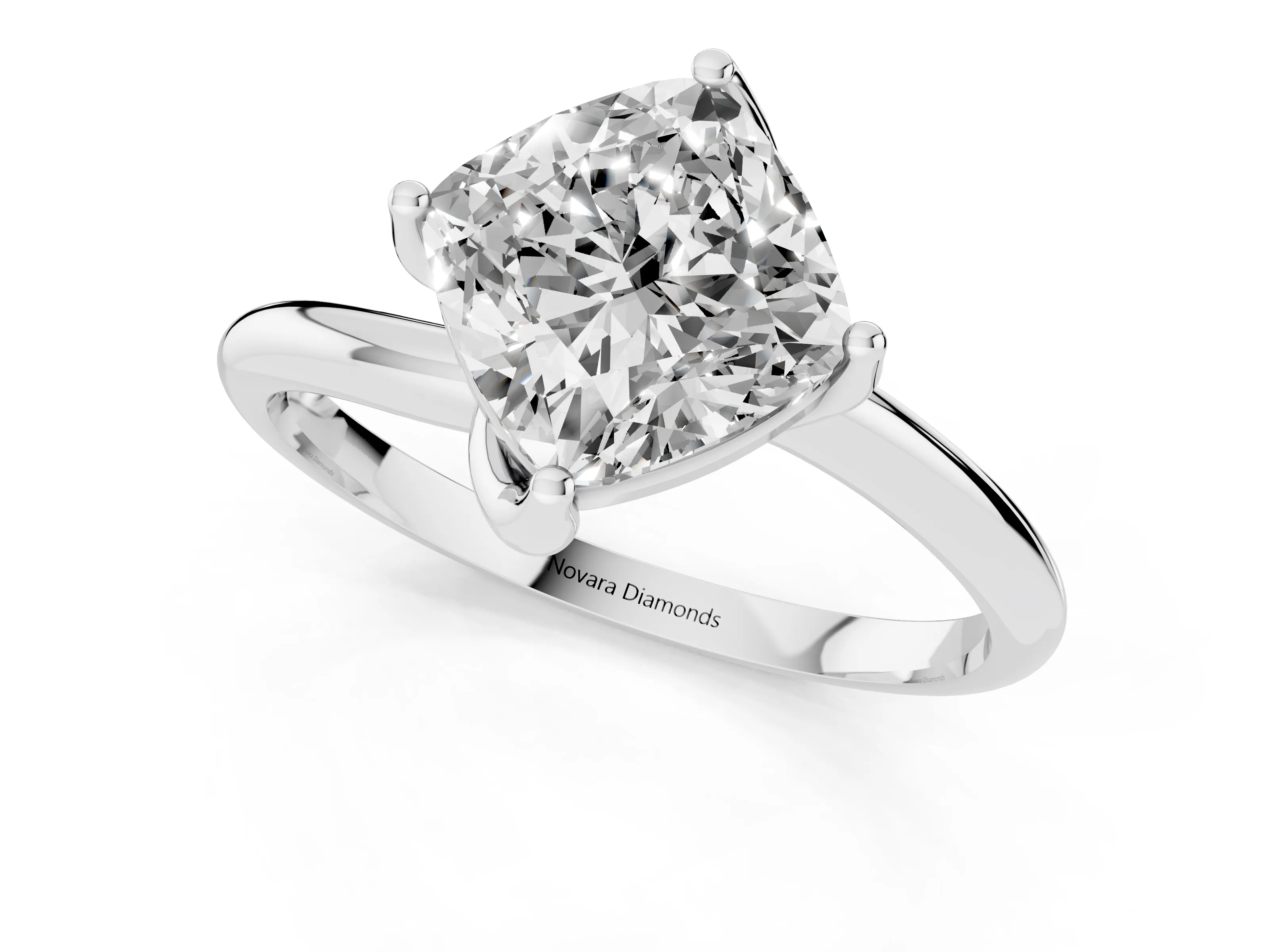 Cushion Cut Diamond Solitaire Engagement Ring Set in White gold with Classic Plain Band