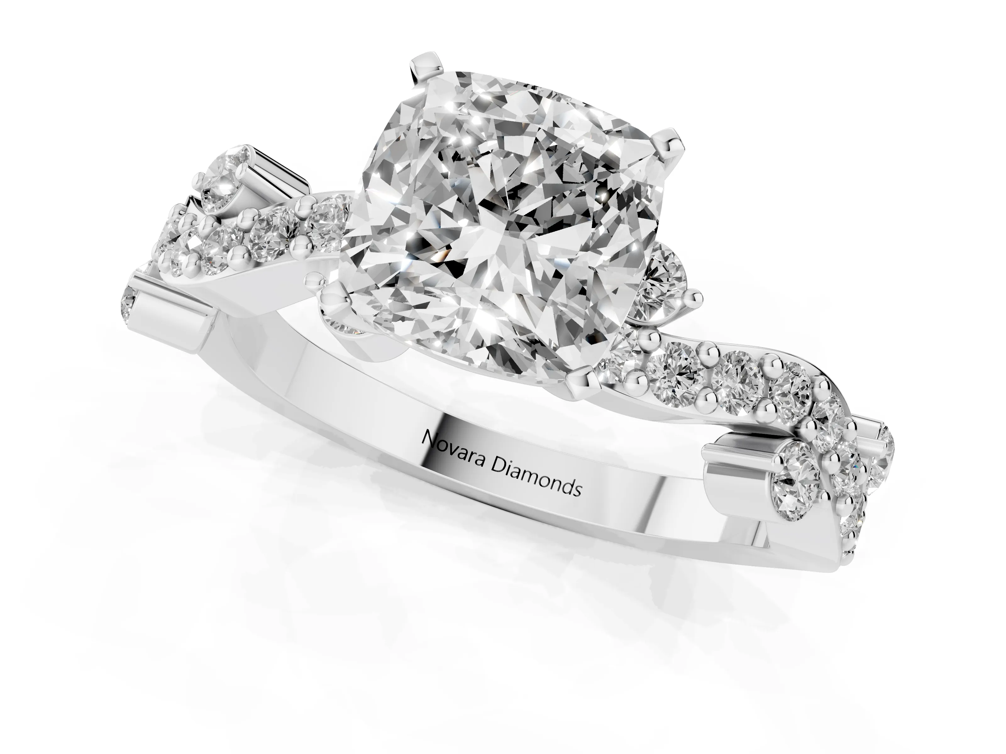 Cushion Cut Diamond Solitaire Twisted Band Set in Silver with Pavé Setting