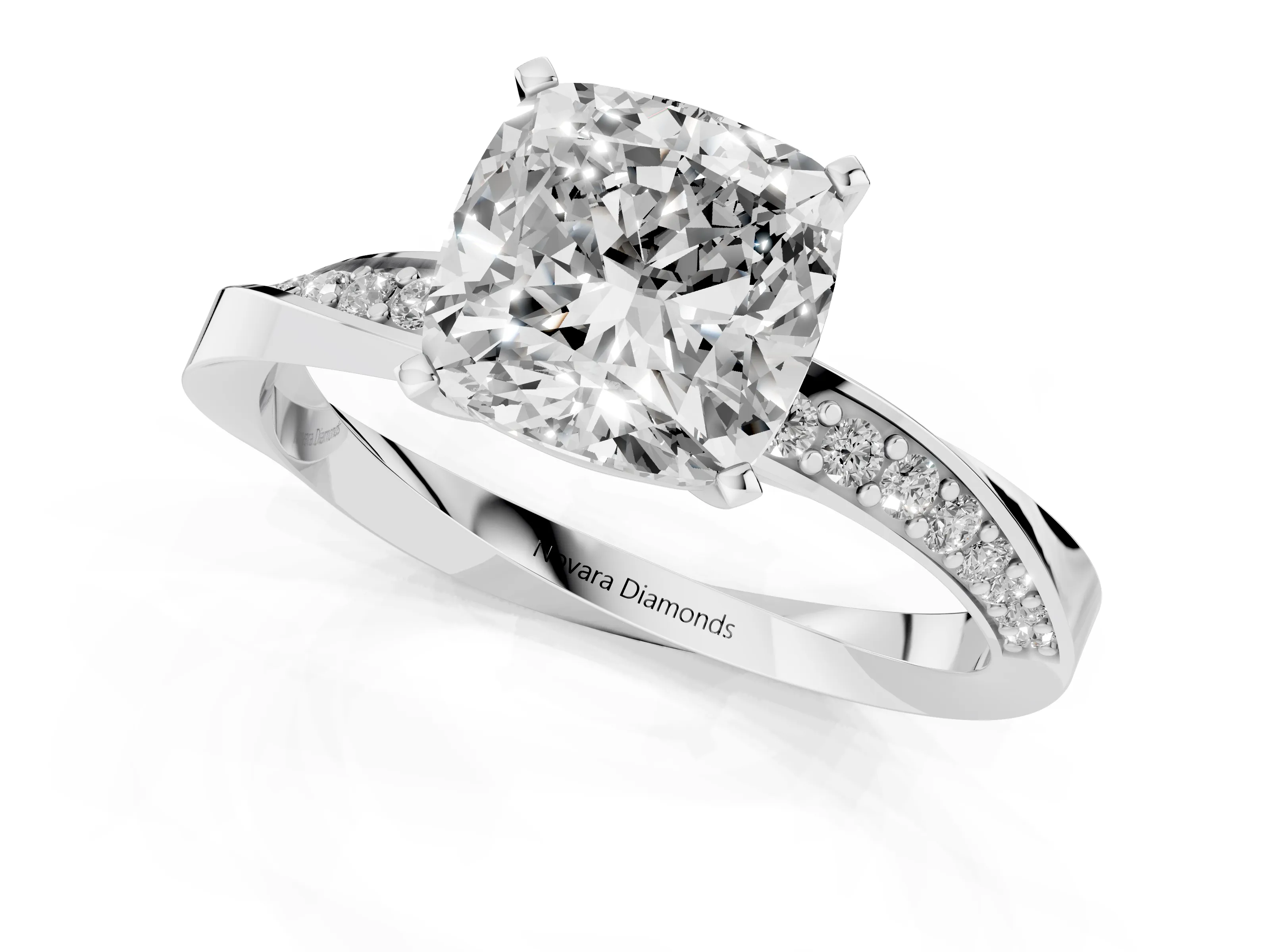 Cushion Cut Diamond Engagement Ring Set in Platinum with Side Stone Accents and Prong Setting – second view