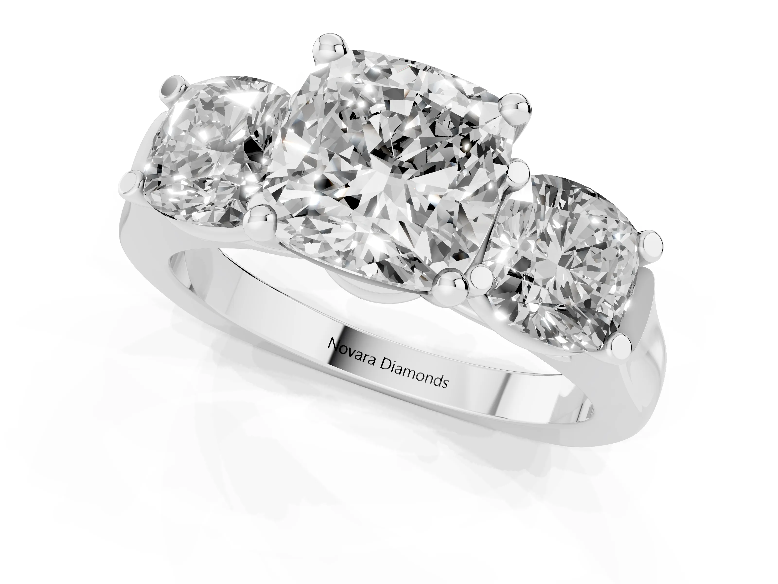 Cushion Cut Diamond Three-Stone Trellis Ring Set in Silver with Comfort Fit Band