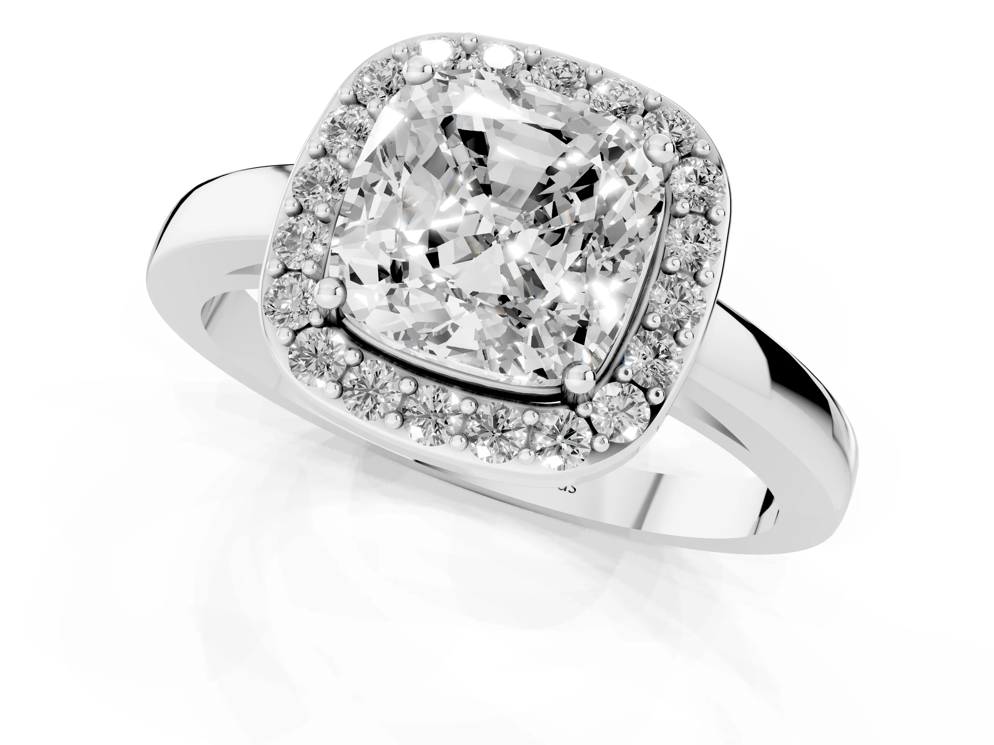 Cushion Cut Diamond Halo Ring Set in Platinum with Solitaire Band and Prong Setting