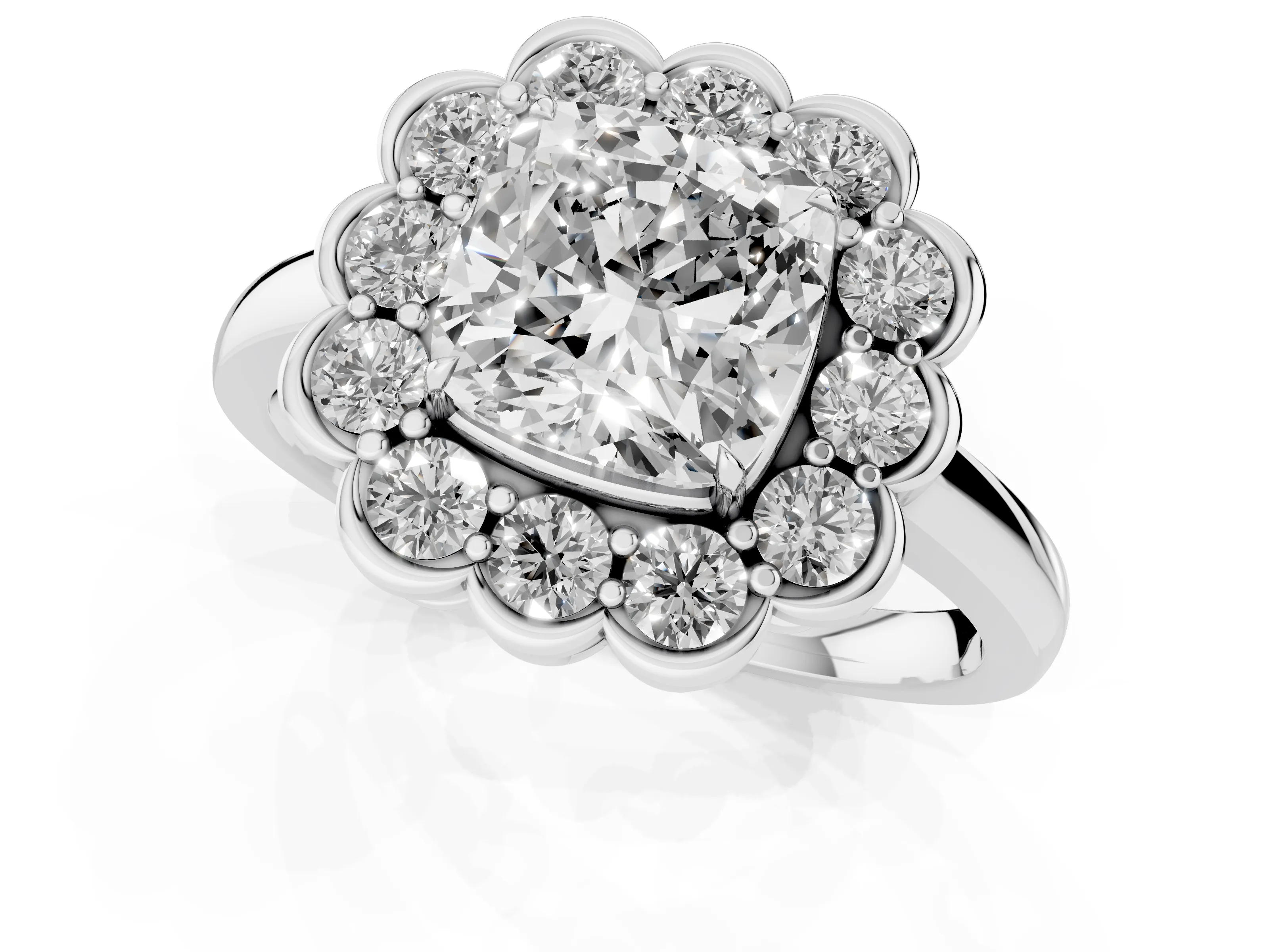 Cushion Cut Diamond Halo Cluster Engagement Ring Set in White gold with Solitaire Band and Prong Setting – second view