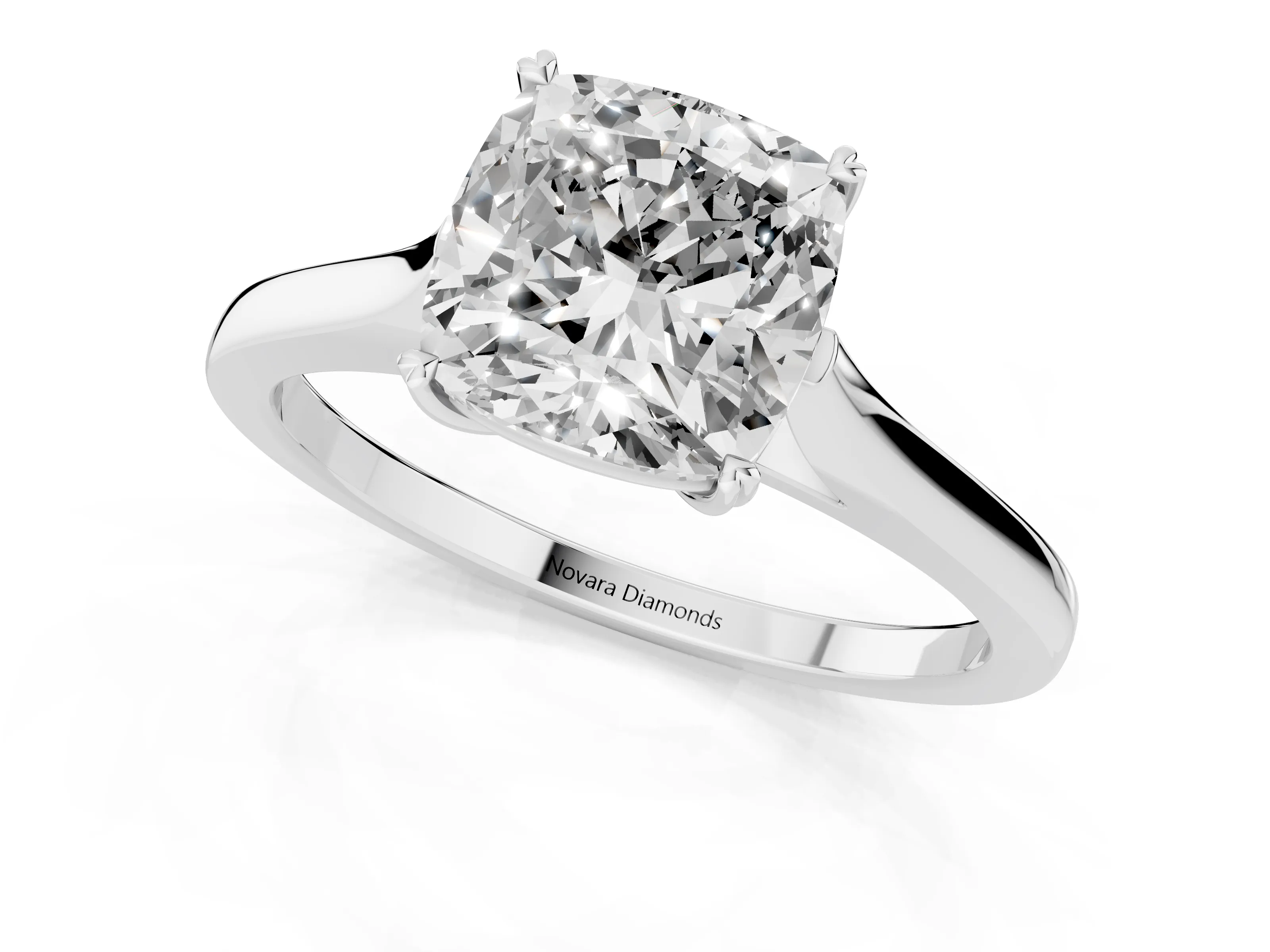 Cushion Cut Diamond Solitaire Heart Prong Engagement Ring Set in White gold with Tapered Band