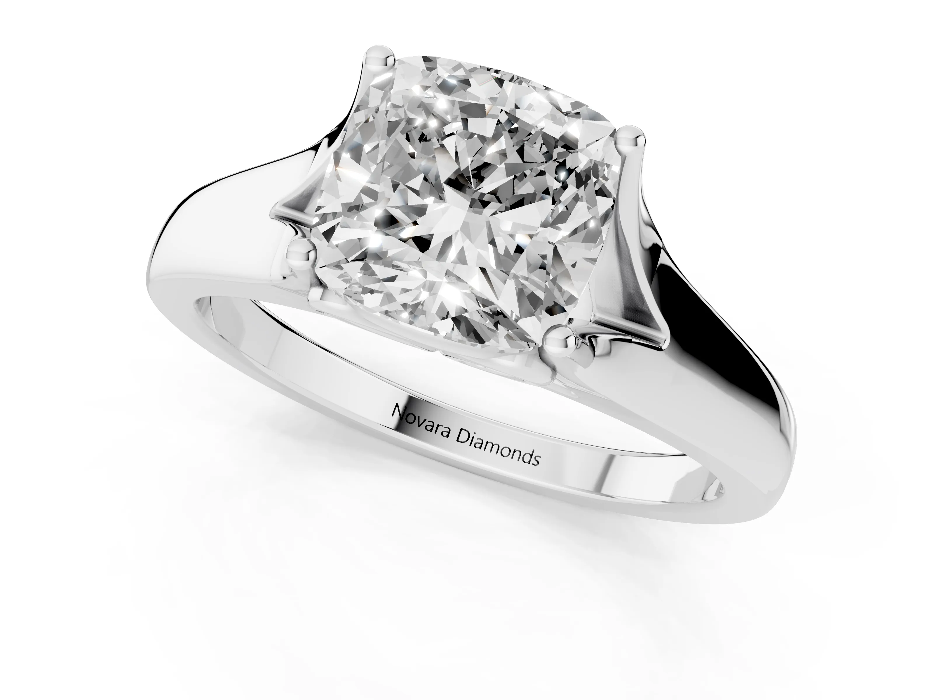Cushion Cut Diamond Solitaire Ring Set in White gold with Arched Cathedral Band and Prong Setting