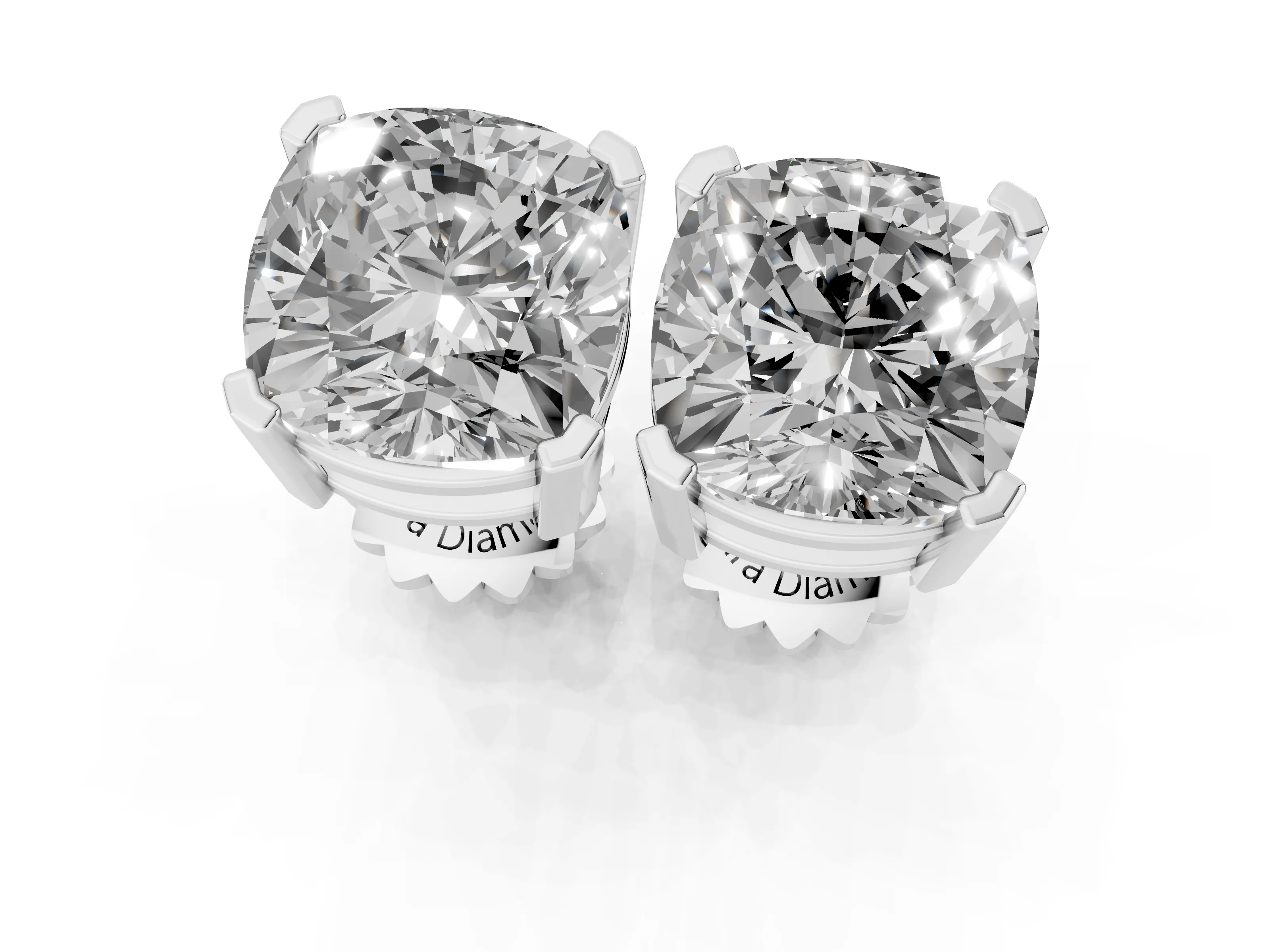 Cushion Cut Diamond Solitaire Stud Earrings Set in Platinum with Basket Setting – second view