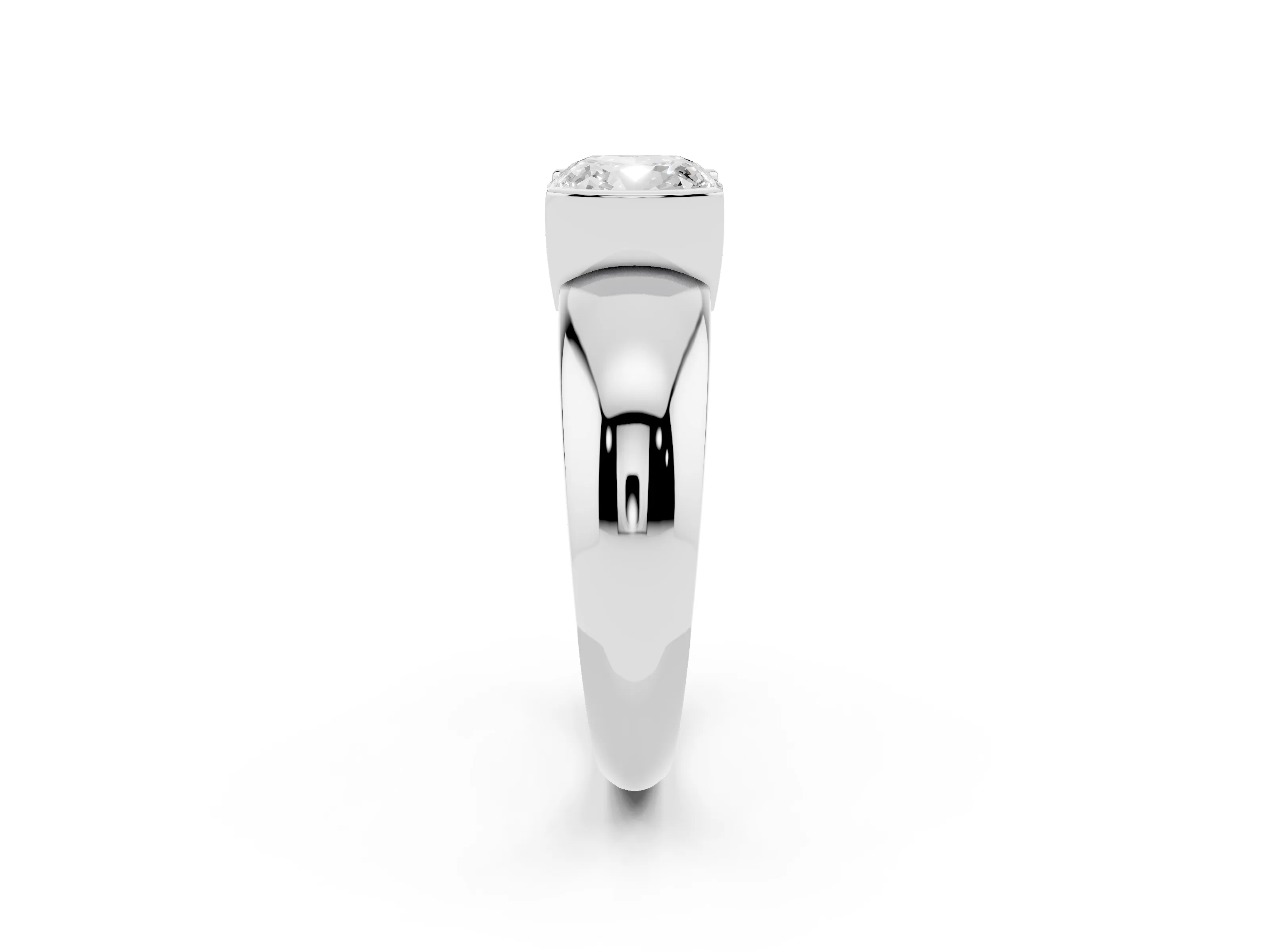 Cushion Cut Diamond Solitaire Tension Set Ring Set in Platinum with Wide Band