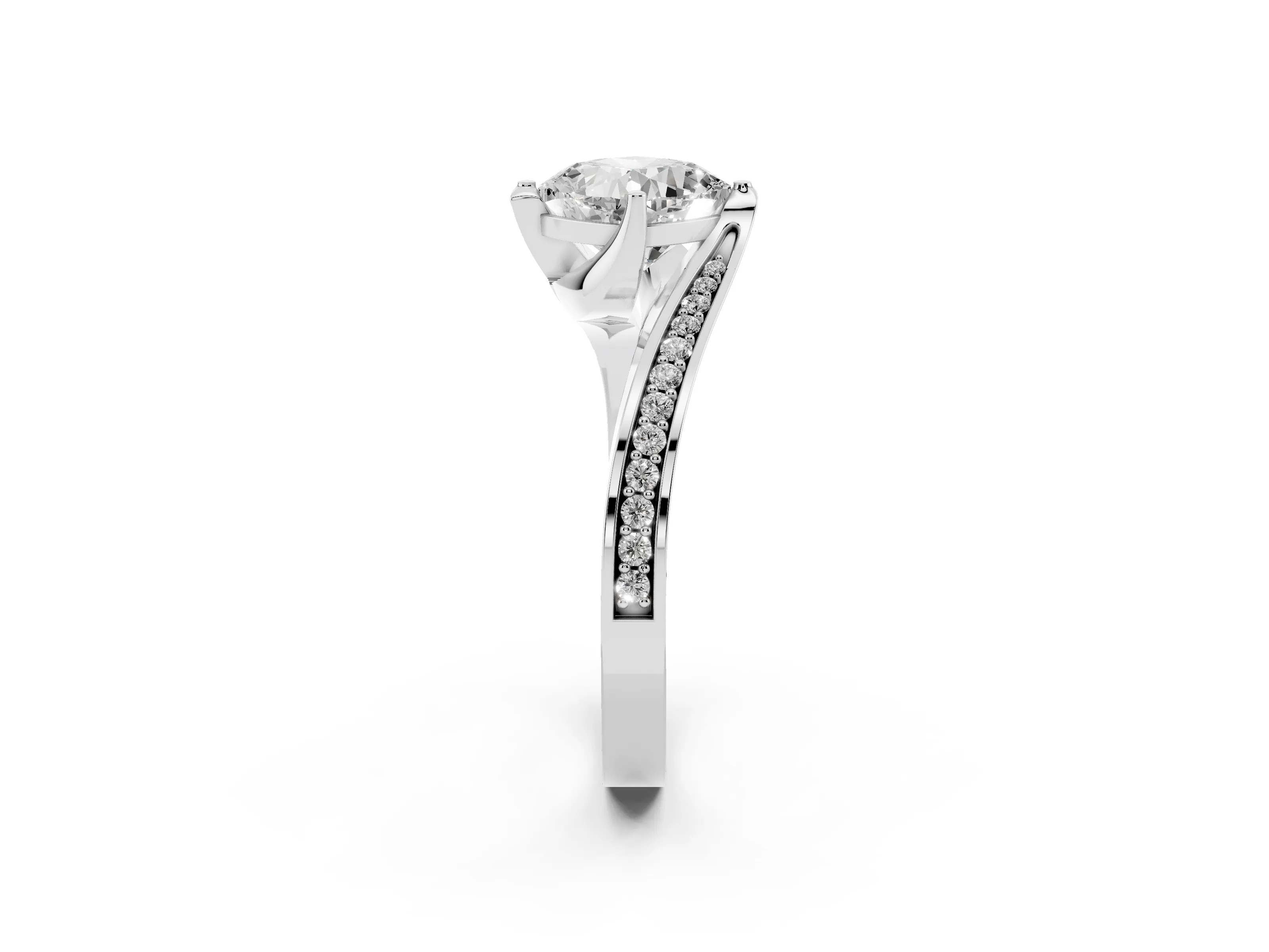 Cushion Cut Diamond Solitaire Ring Set in White gold with Intertwined Pavé Twist Band