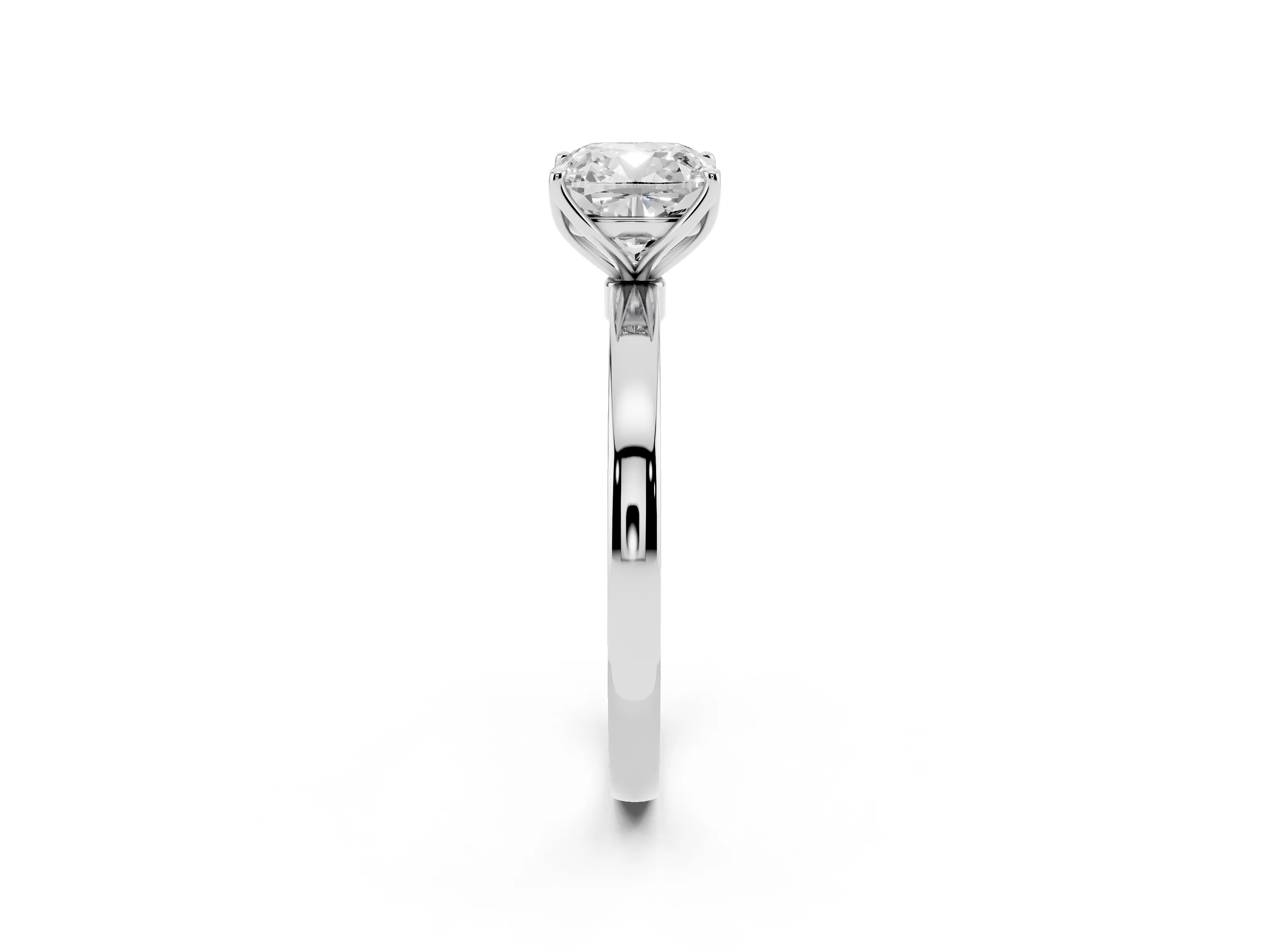 Cushion Cut Diamond Solitaire Ring Set in White gold with Prong Setting and Thin Polished Band