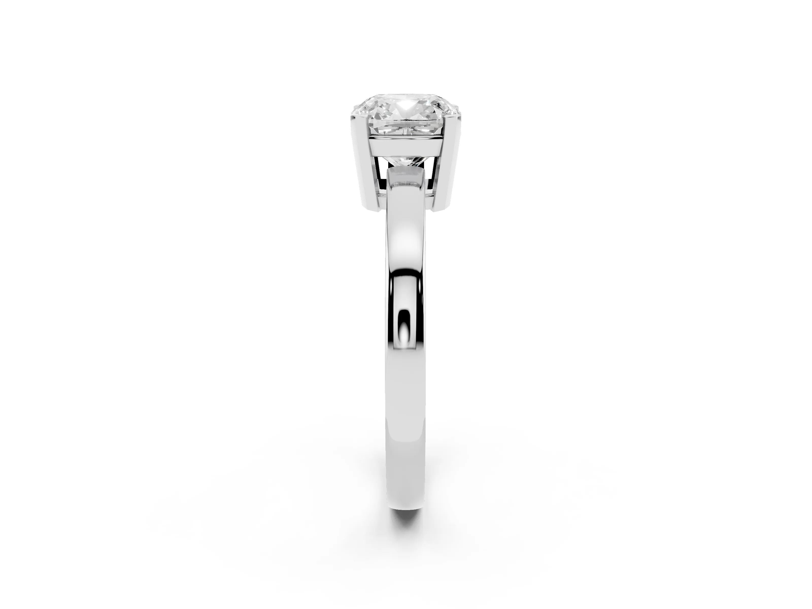 Cushion Cut Diamond Solitaire Ring Set in Silver with Prong Head and Smooth Polished Band