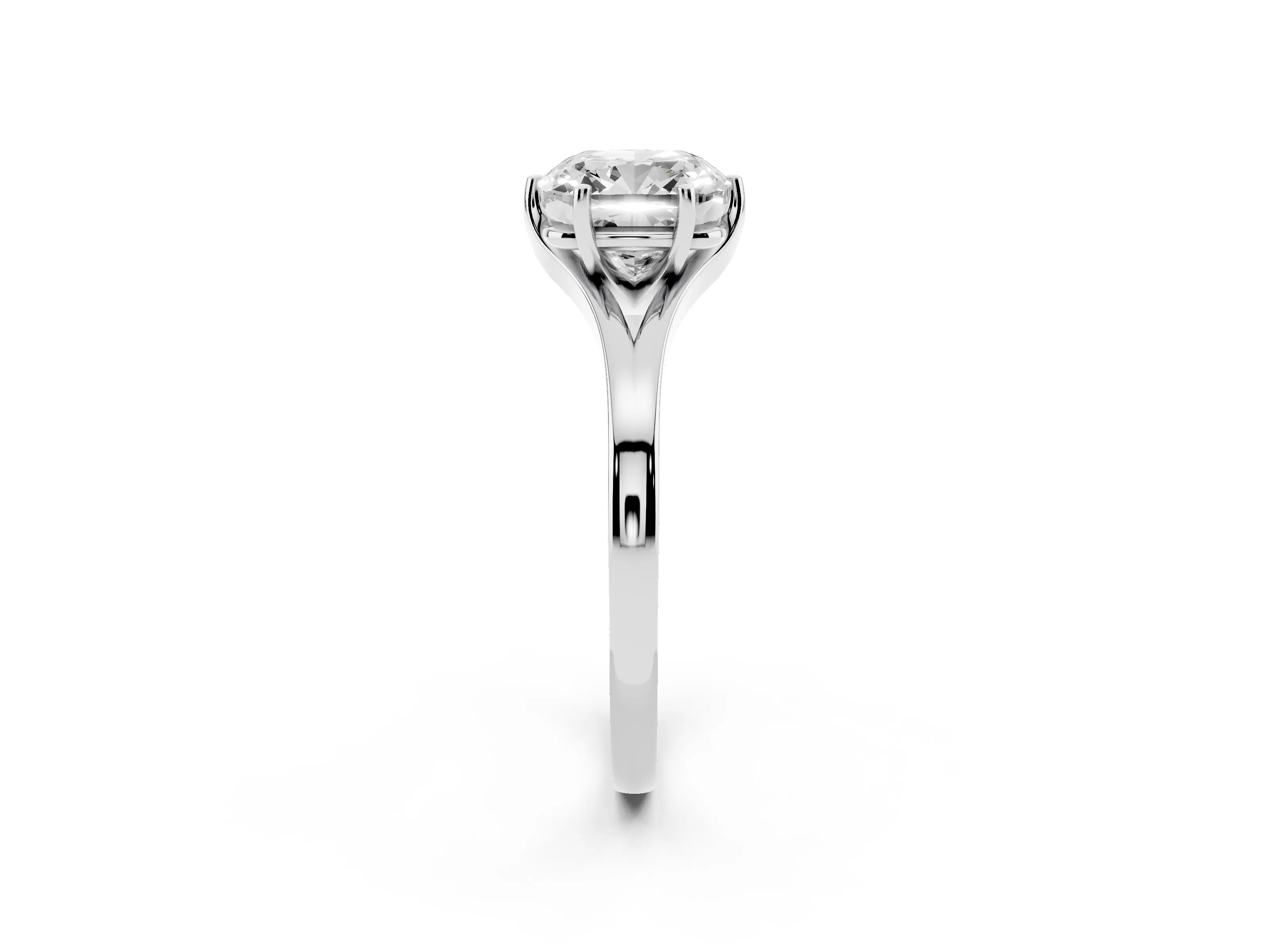 Cushion Cut Diamond Solitaire Ring Set in Silver with Polished Tapered Band and Prong Setting