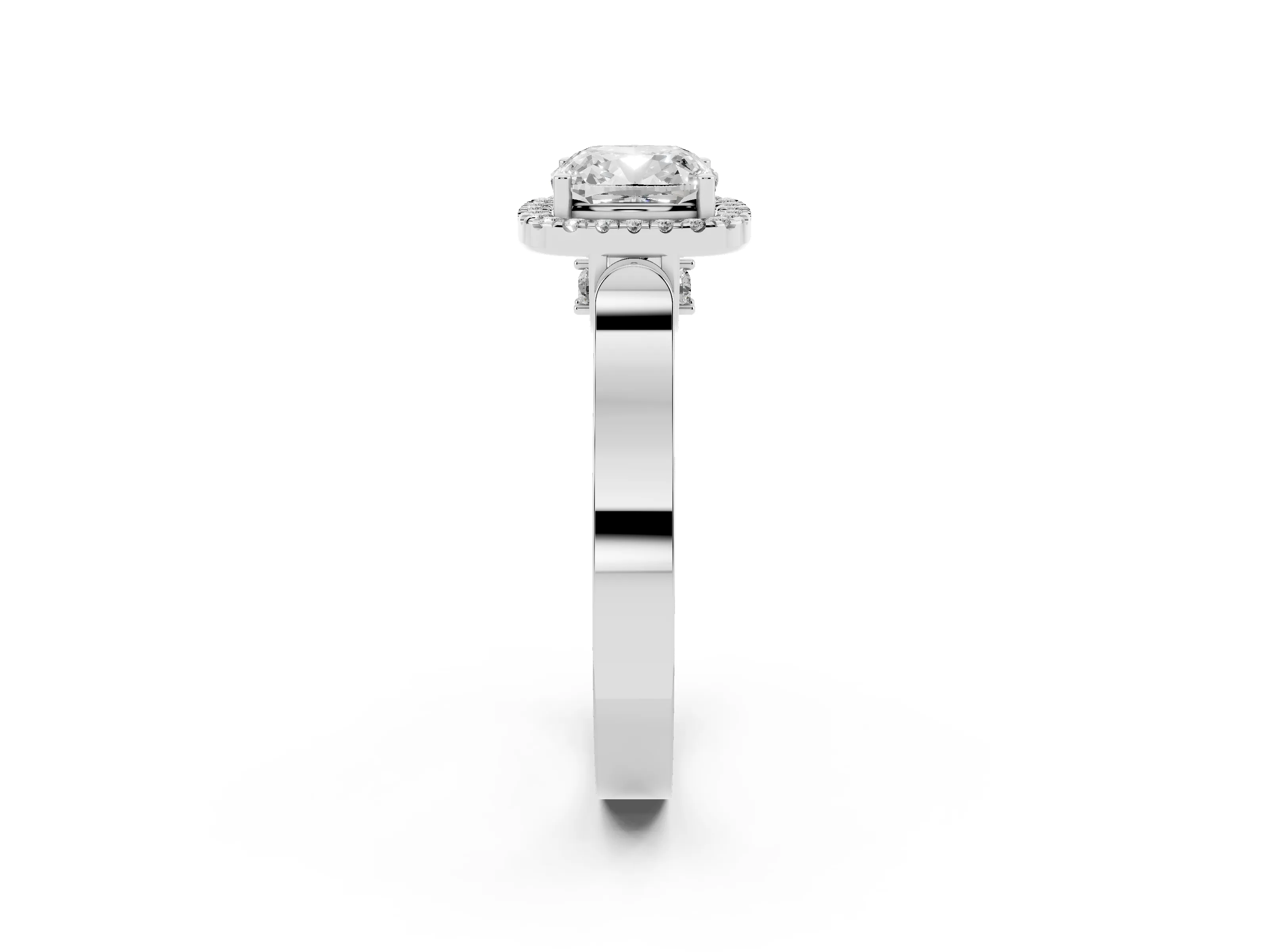 Cushion Cut Diamond Halo Ring Set in Silver with Pavé-Lined Split Shank Band
