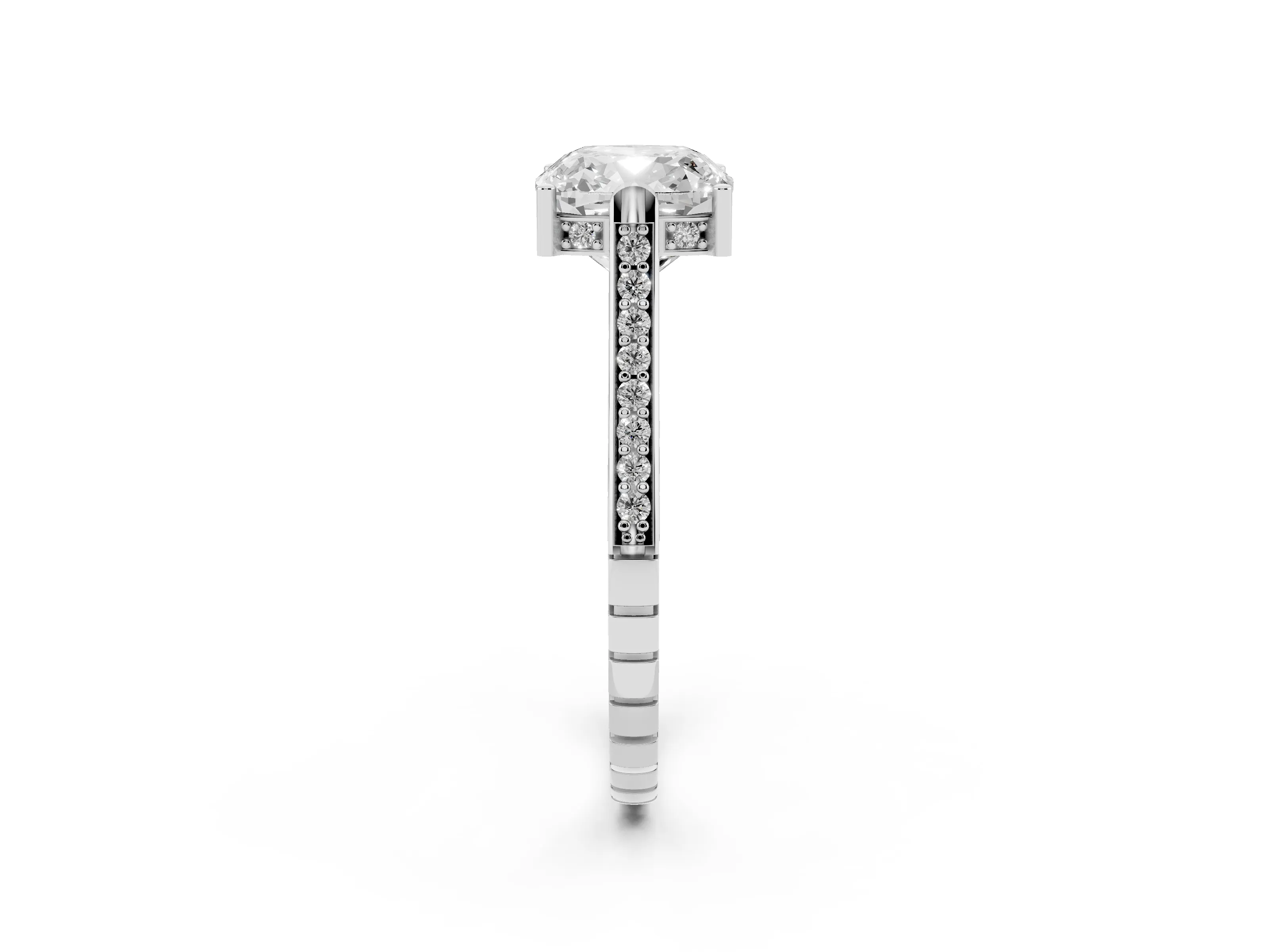Cushion Cut Diamond Solitaire Ring Set in Platinum with Channel Set Band and Bezel Prong Setting