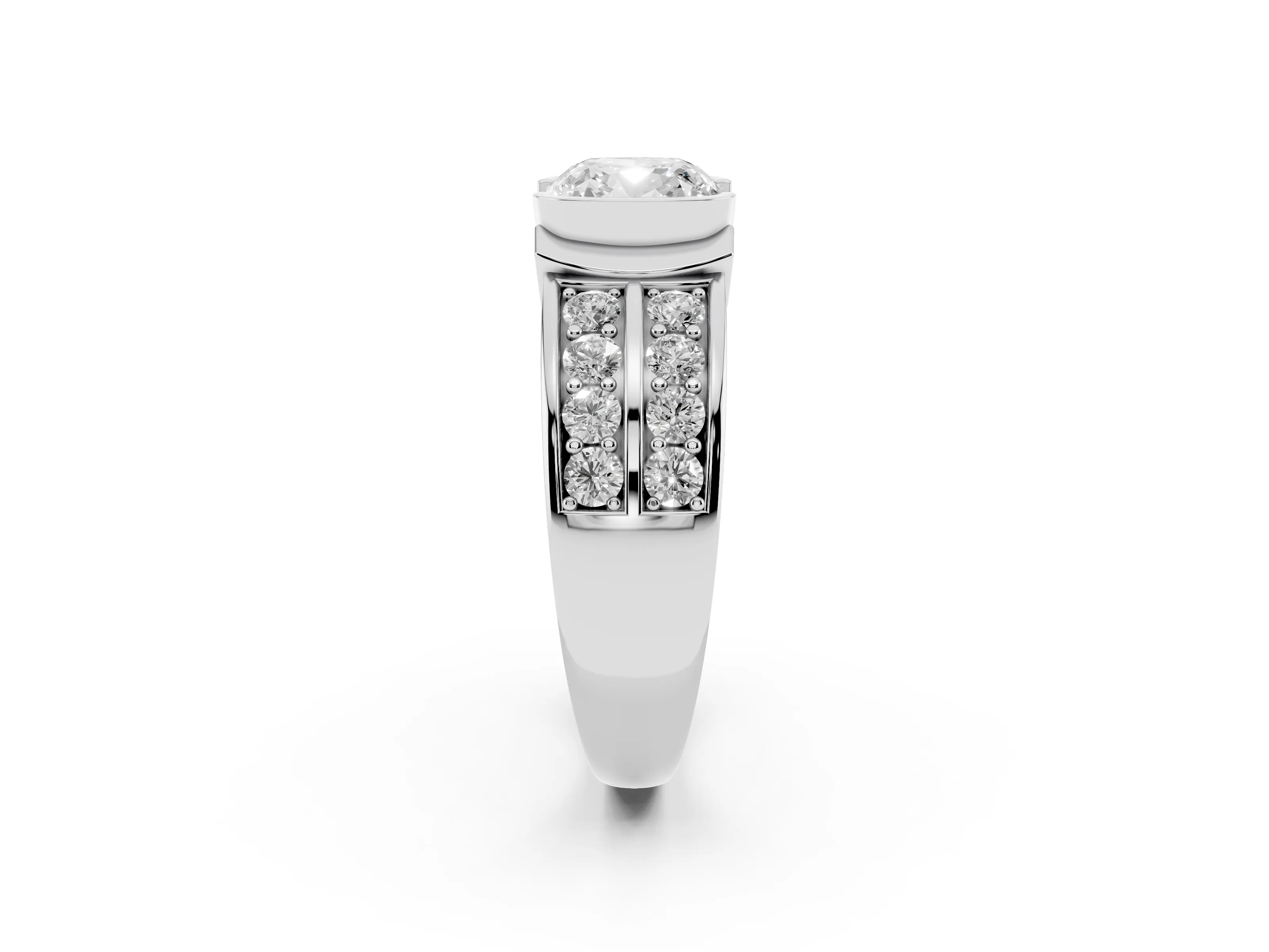 Cushion Cut Diamond Wide Channel Set Band Ring Set in Platinum with Bezel Setting