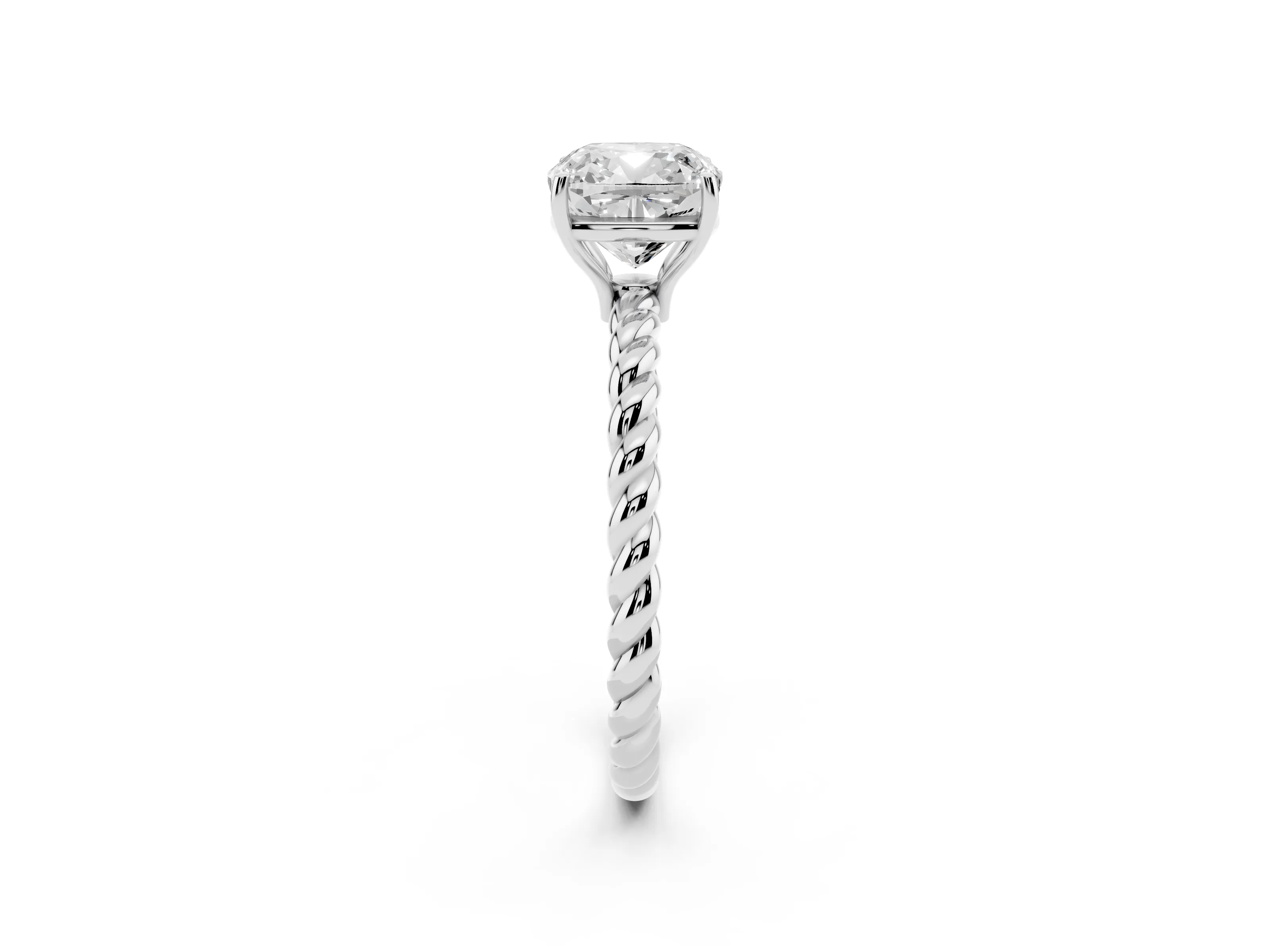Cushion Cut Diamond Solitaire Ring Set in White gold with Twist Band and Prong Setting