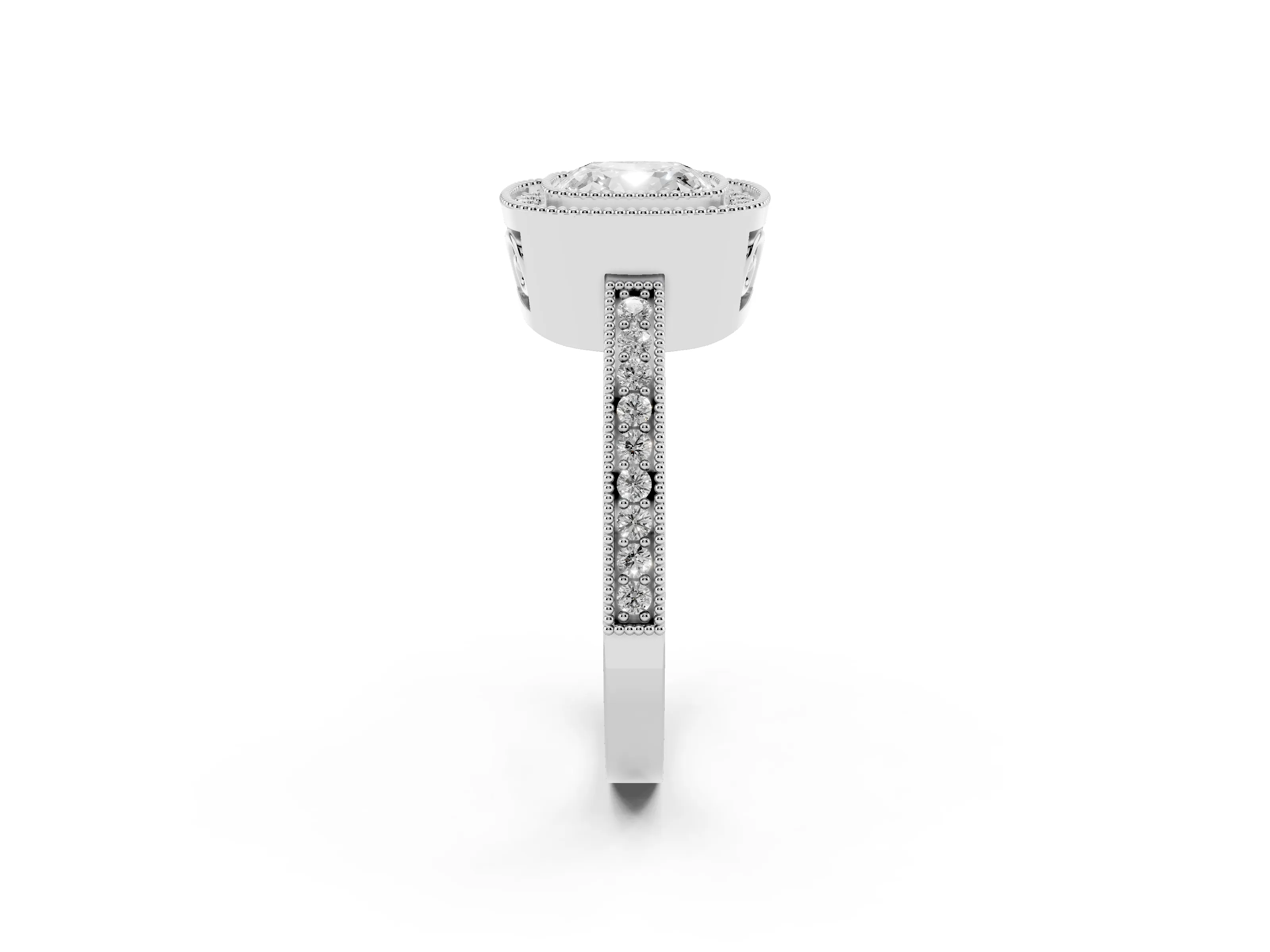 Cushion Cut Diamond Round Halo Ring Set in Silver with Pavé Band