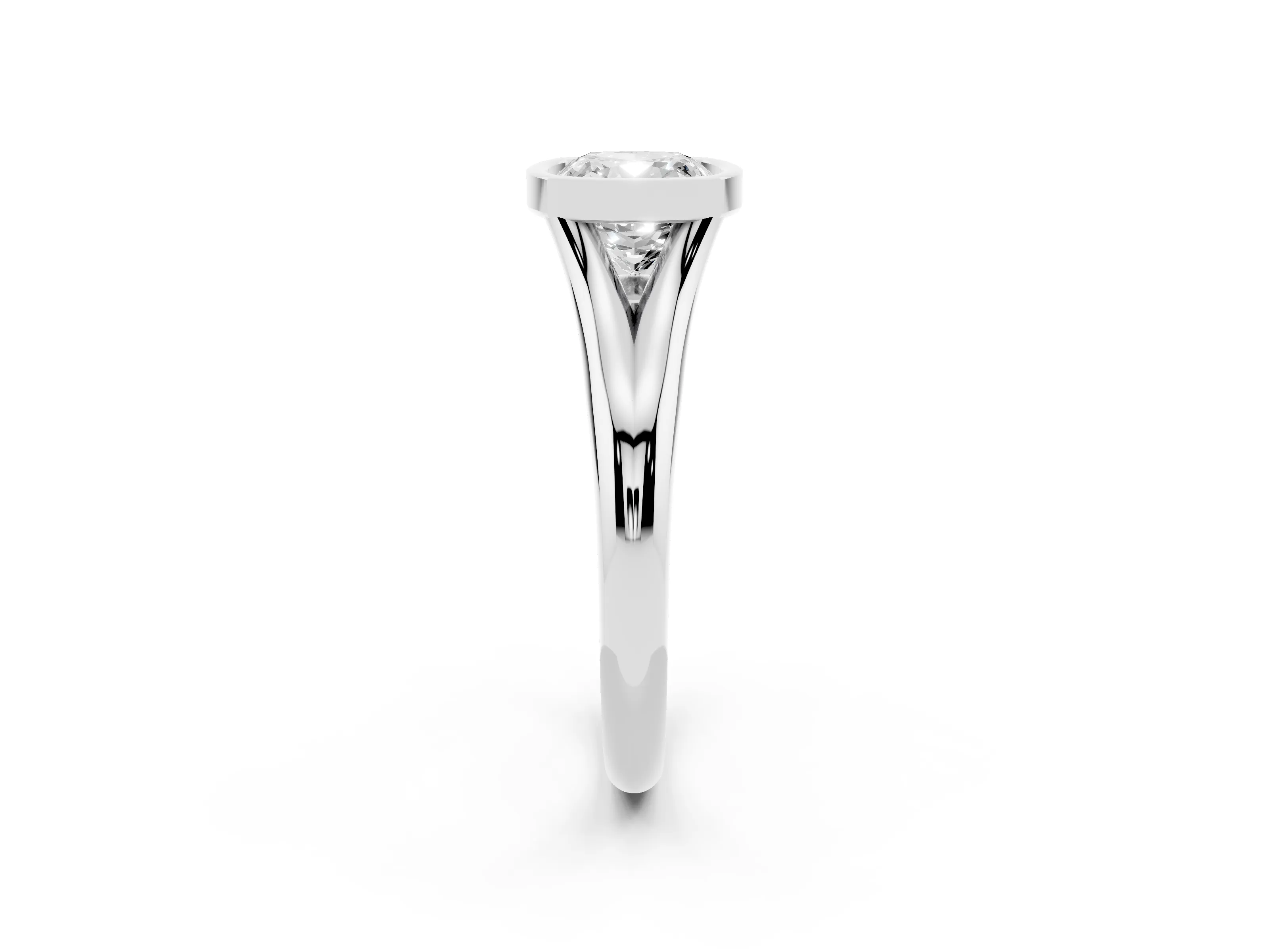 Bezel Set Cushion Cut Diamond Solitaire Ring Set in White gold with Smooth Band