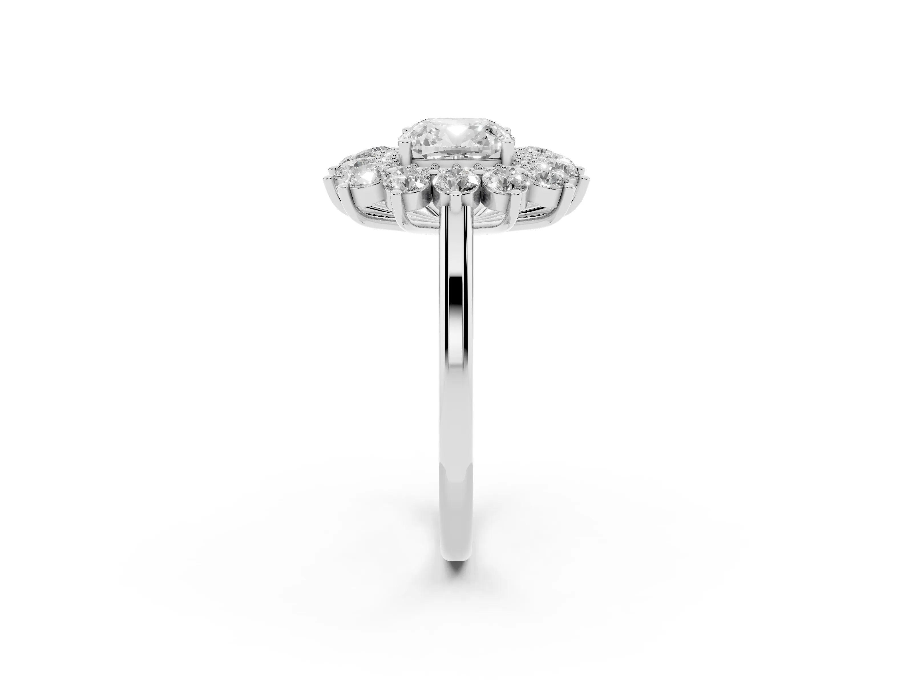 Cushion Cut Diamond Floral Double Halo Ring Set in Silver with Round Petals