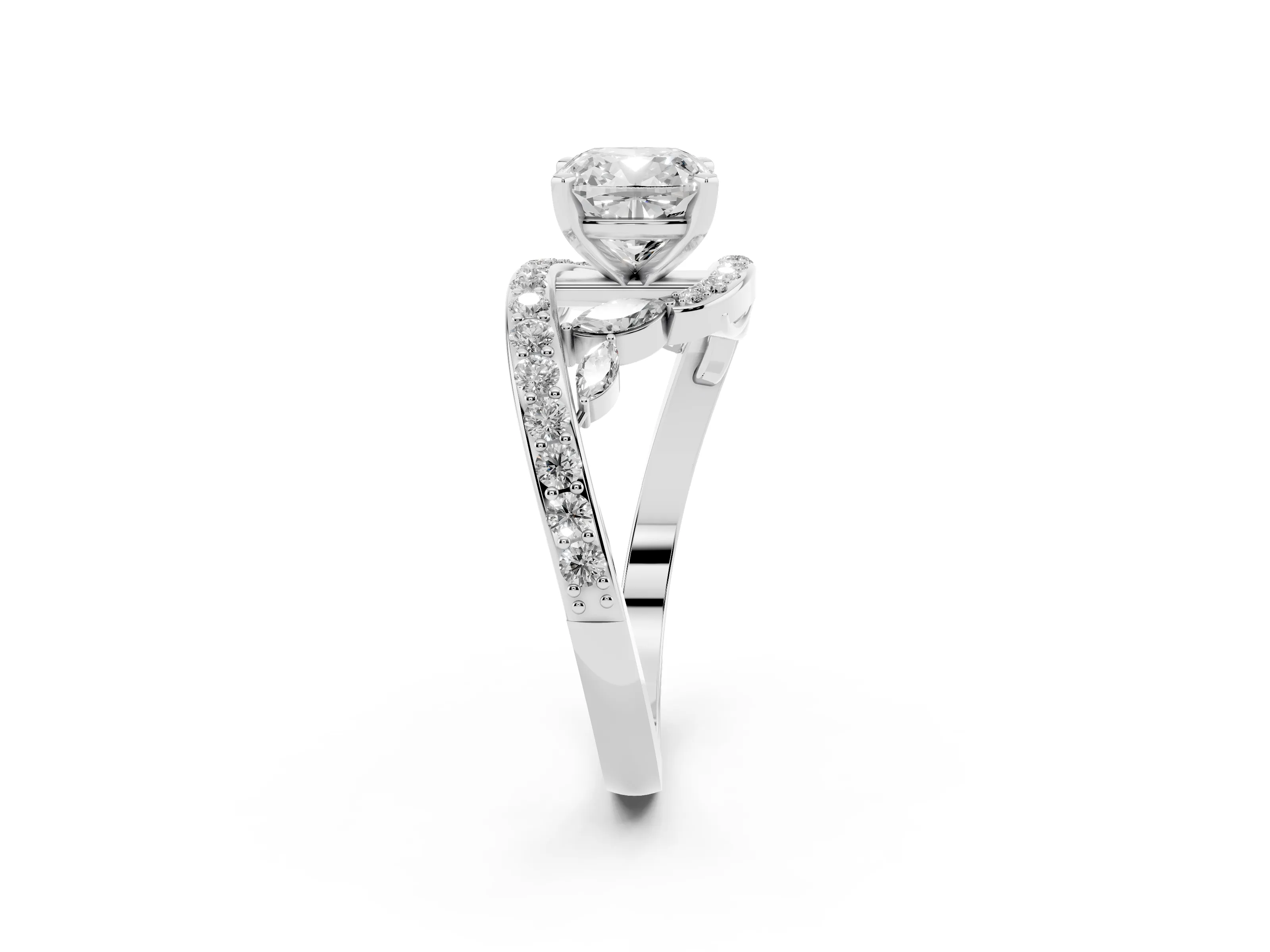 Cushion Cut Diamond Solitaire Ring Set in Silver with Filigree Band and Prong Setting