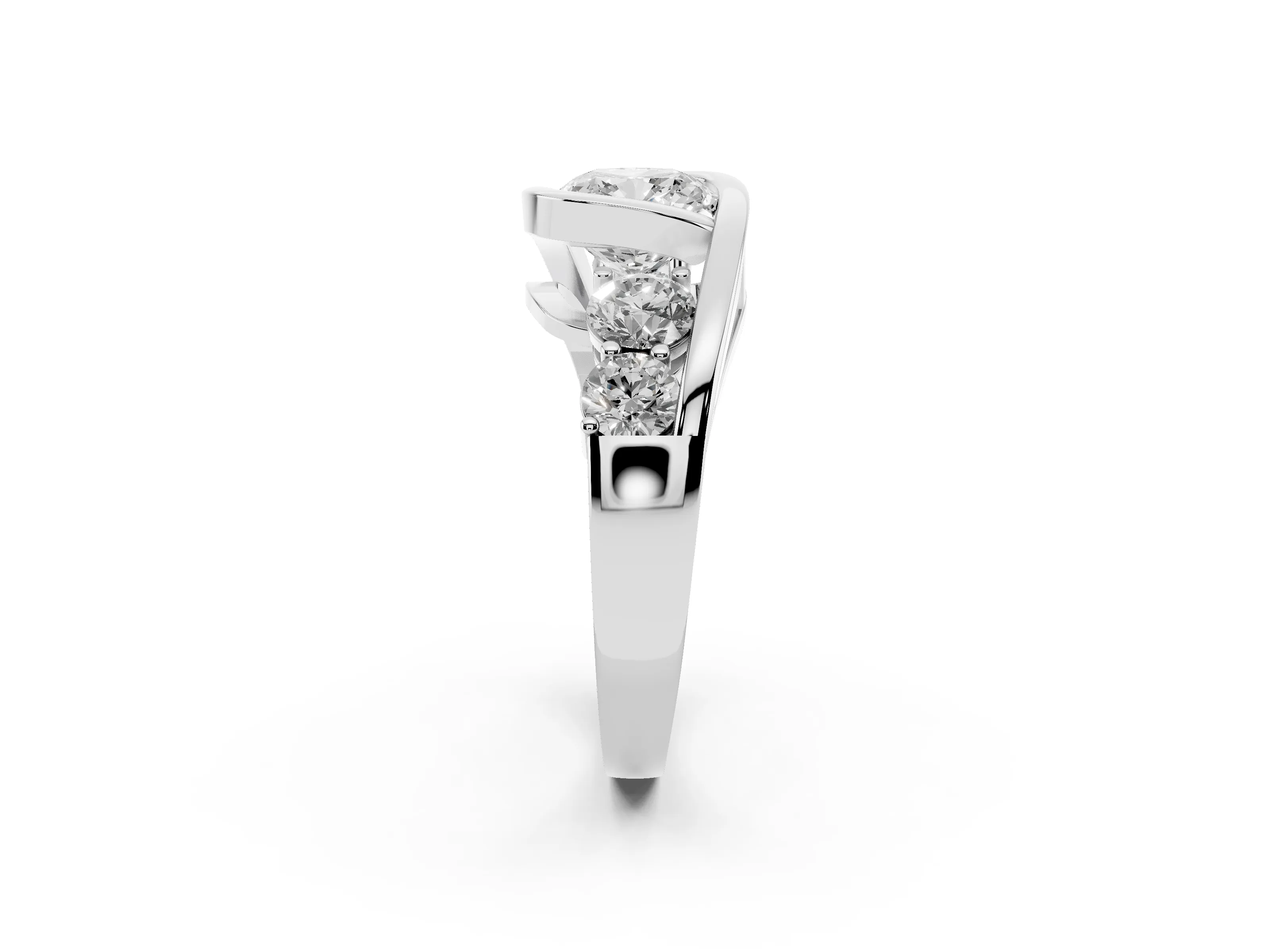 Cushion Cut Diamond Bezel Bypass Ring Set in Platinum with Round Accents