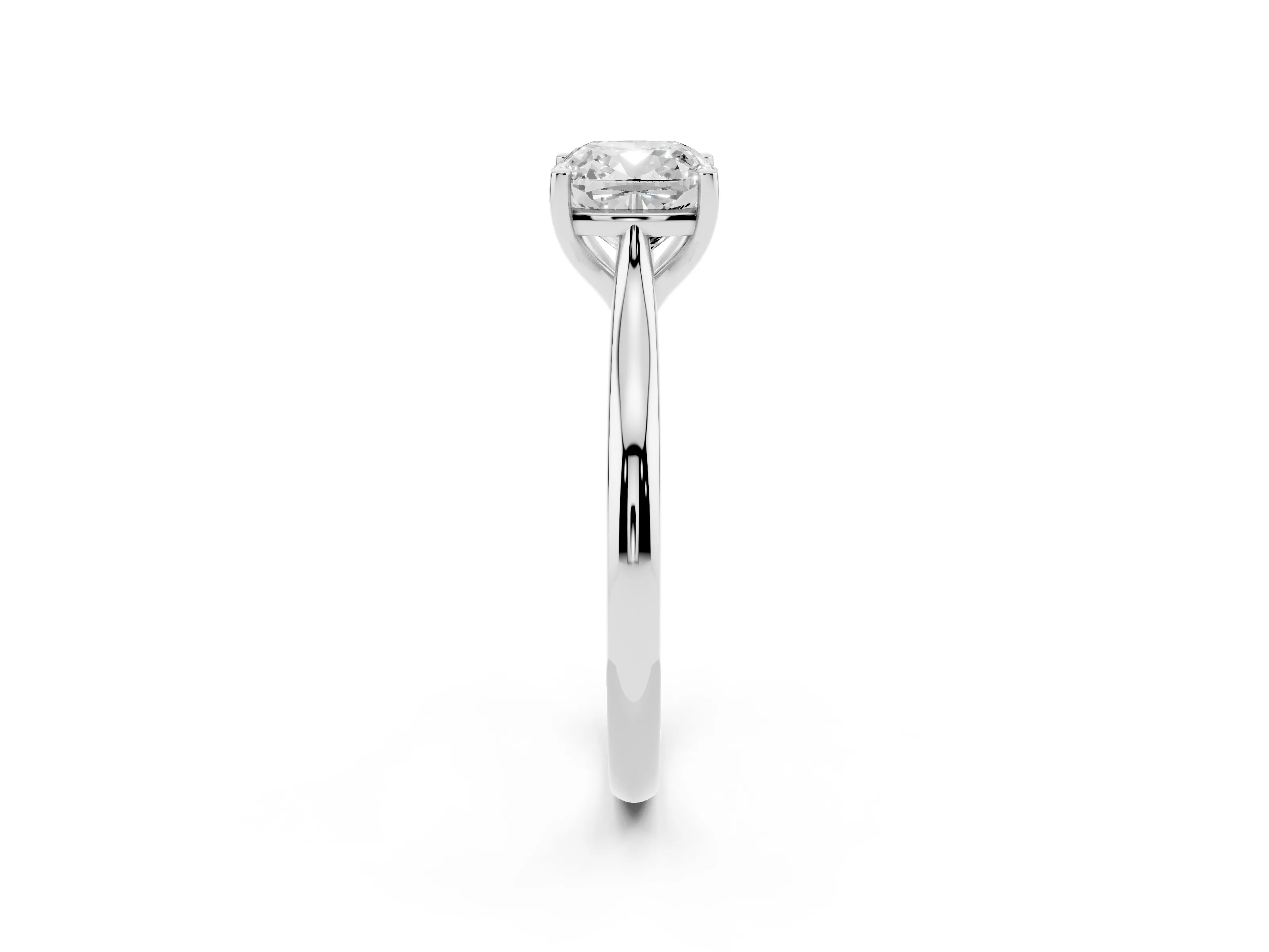 Cushion Cut Diamond Solitaire Ring Set in Platinum with Cathedral Band and Prong Setting
