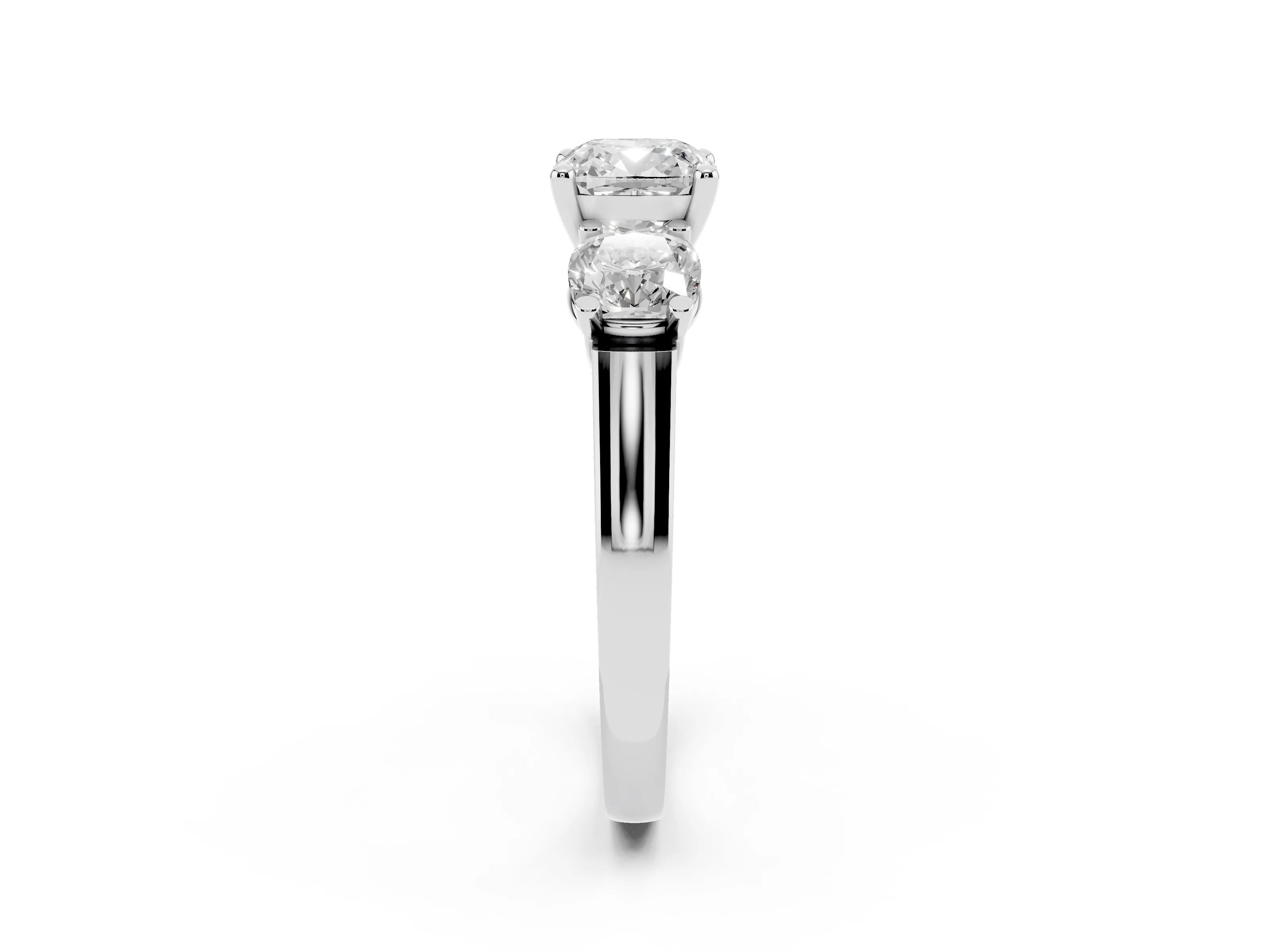 Cushion Cut Diamond Three-Stone Trellis Ring Set in Silver with Comfort Fit Band