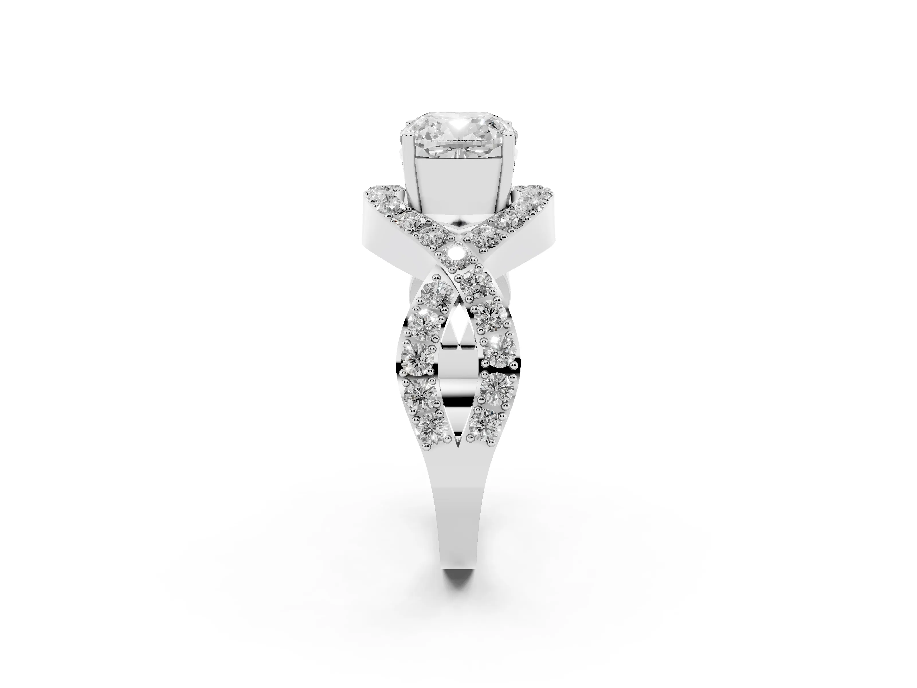 Cushion Cut Diamond Solitaire Twist Band Pavé Engagement Ring Set in Platinum