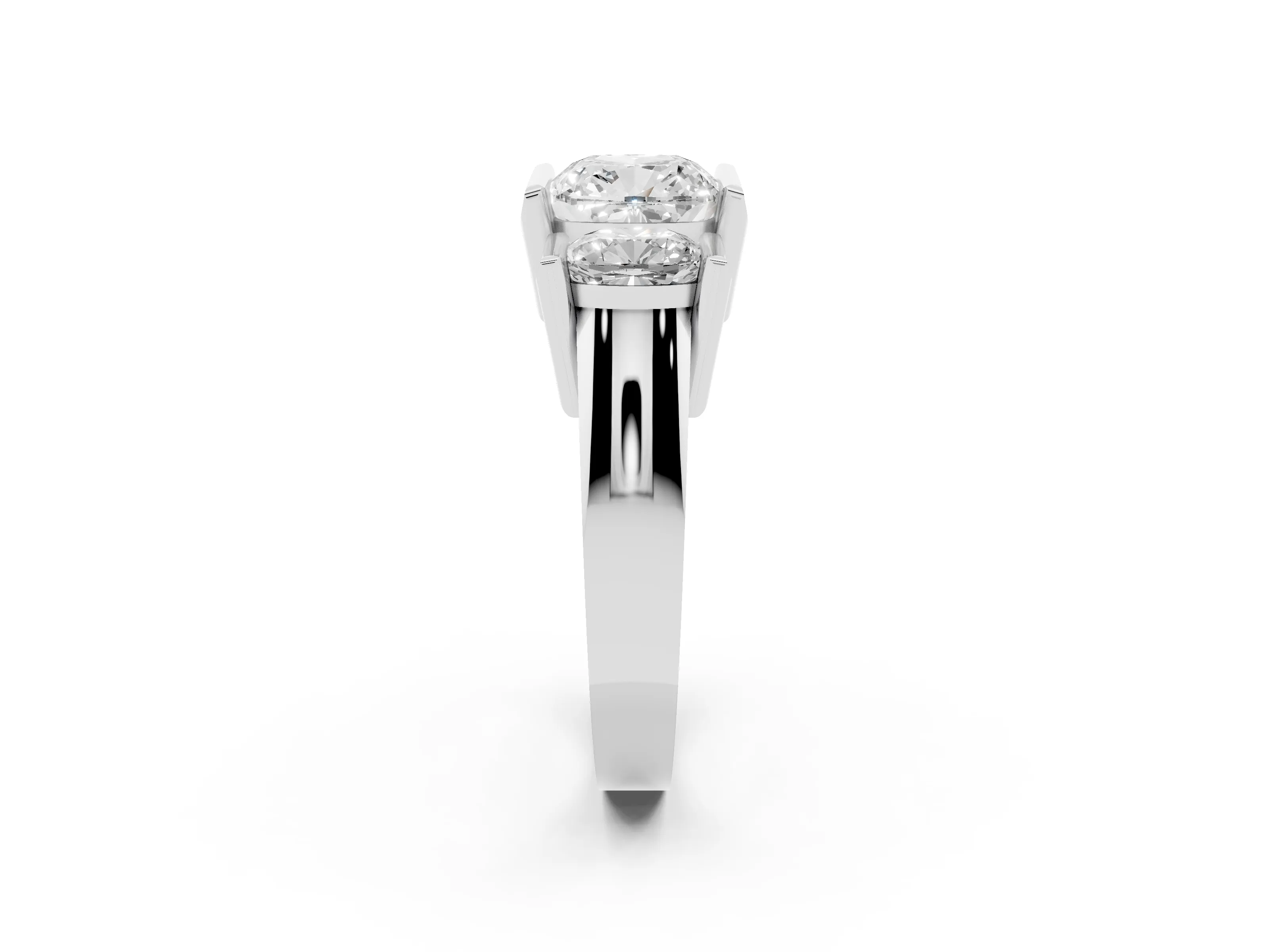 Cushion Cut Diamond Three-Stone Channel Set Ring Set in Platinum with Smooth Polished Band