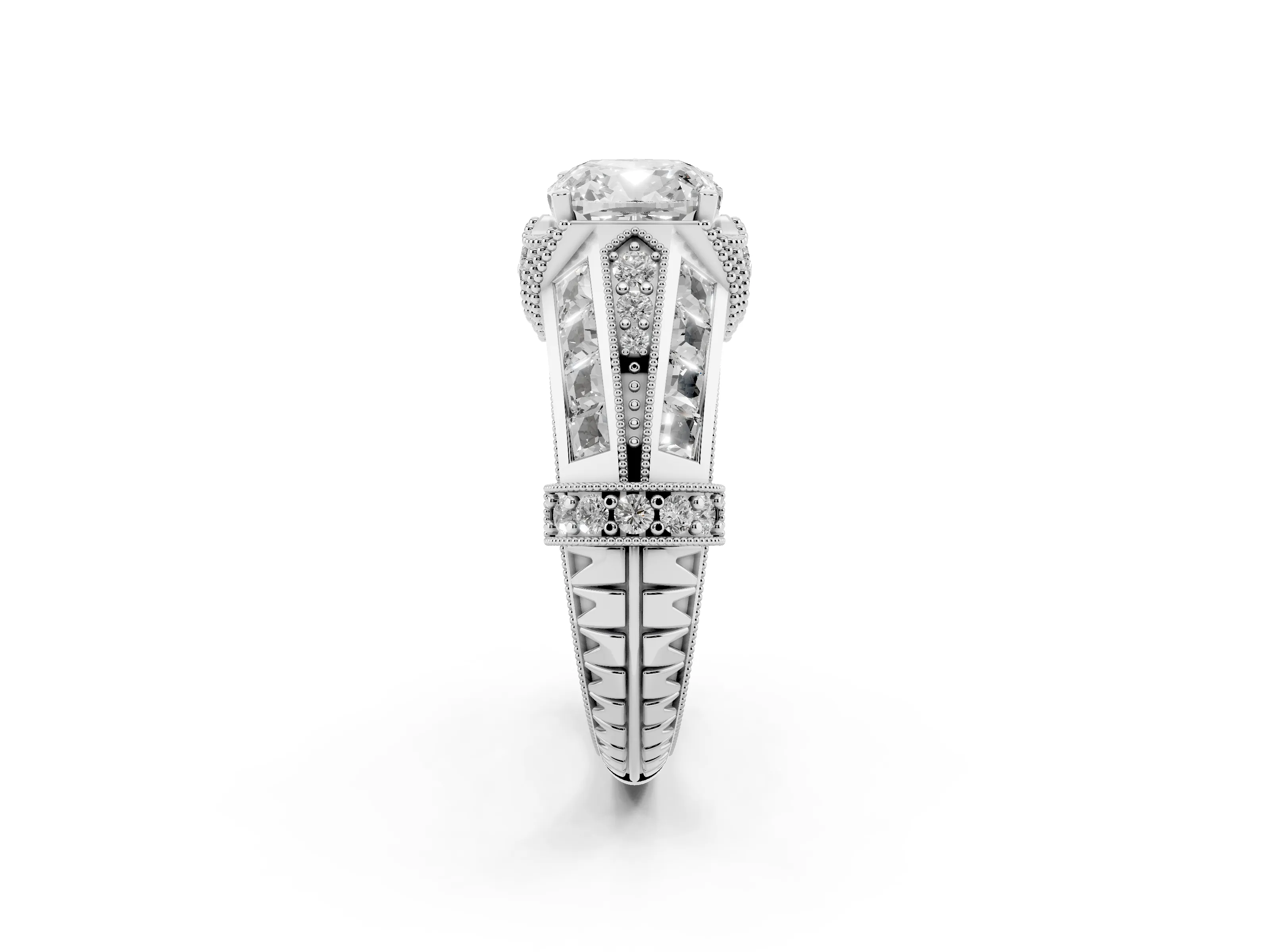 Cushion Cut Diamond Vintage-Inspired Milgrain Ring Set in Silver with Accent Split Shank