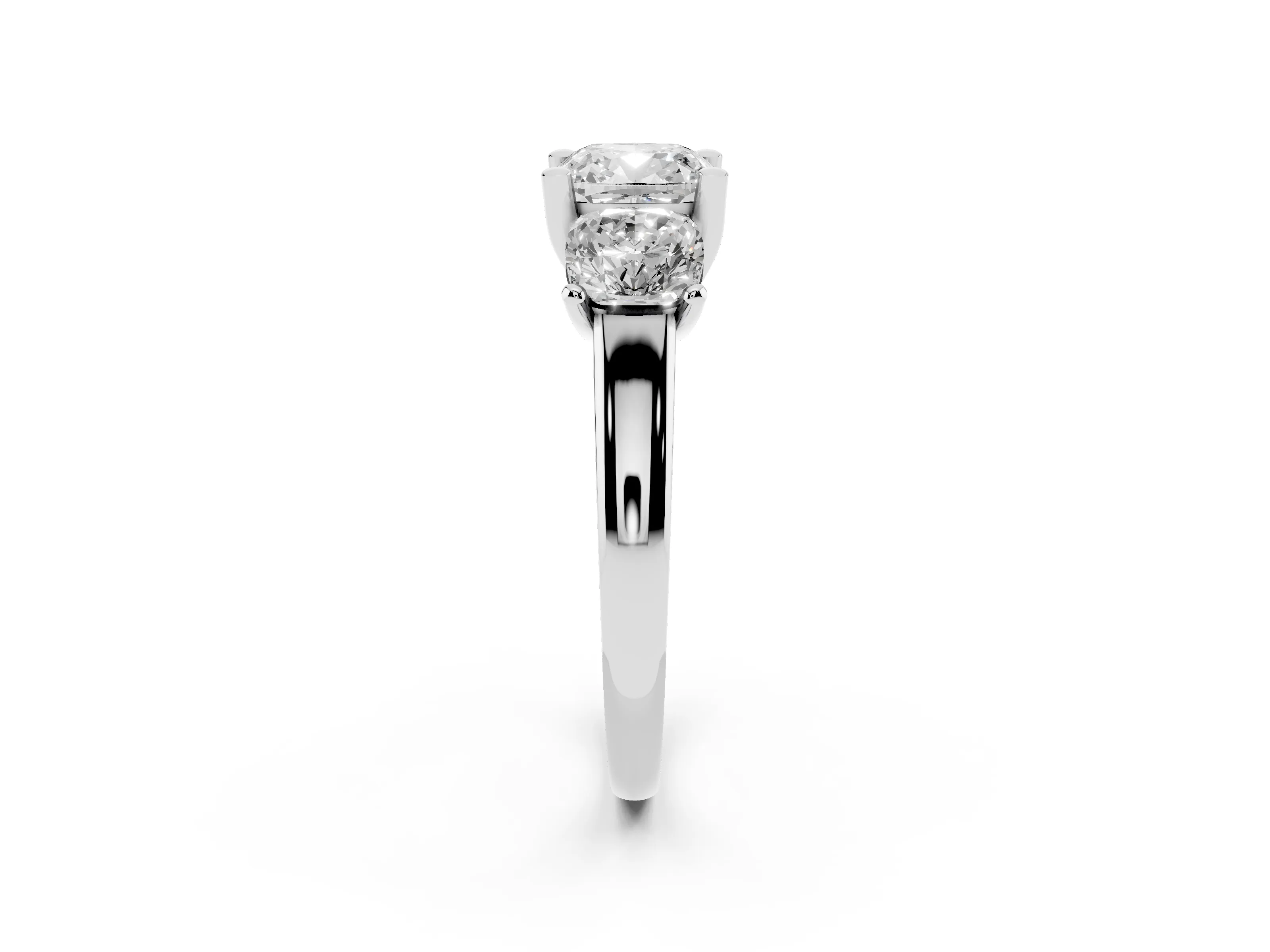 Cushion Cut Diamond Three-Stone Ring Set in Silver with Classic Prong Setting and Plain Band
