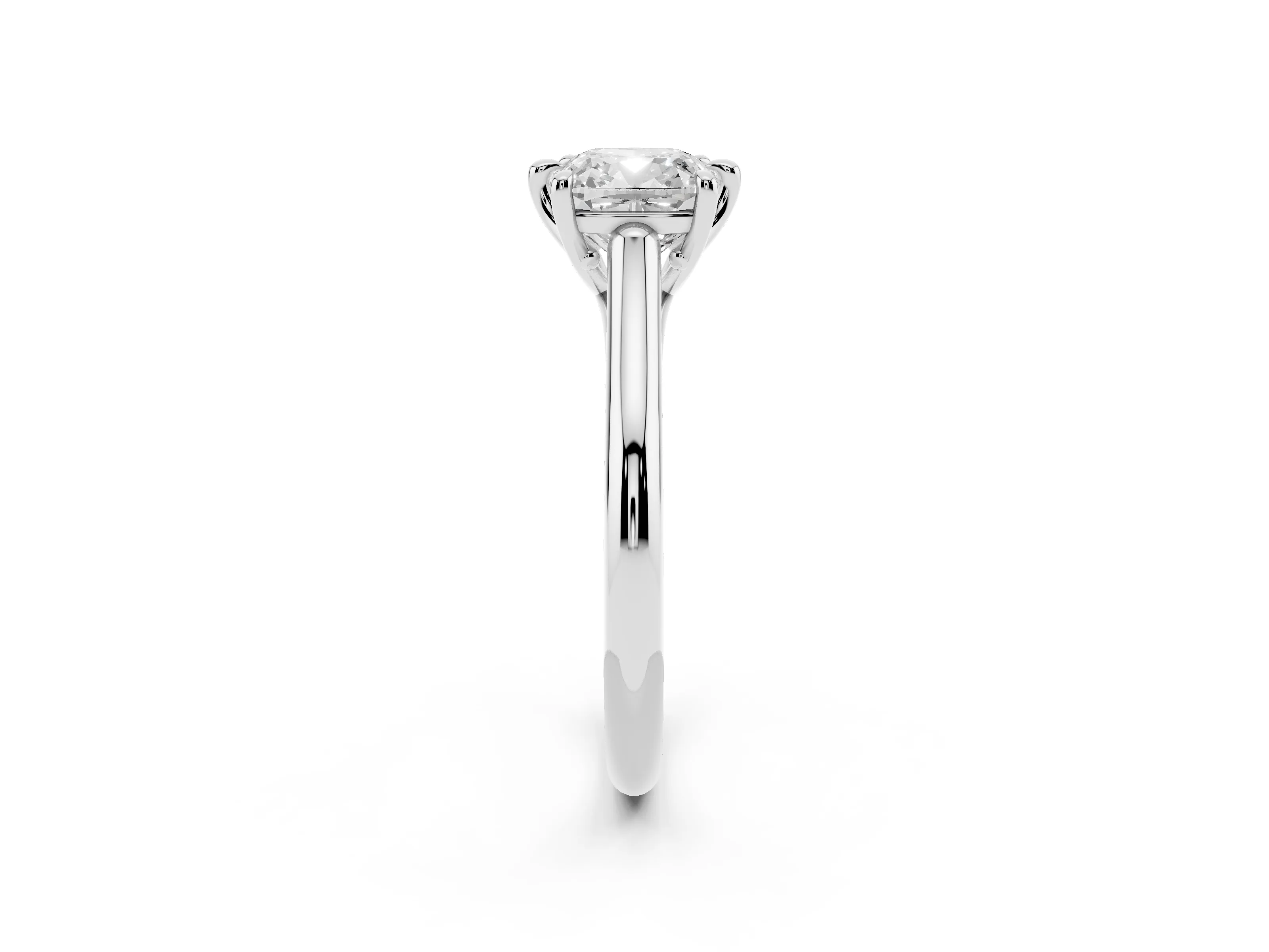Cushion Cut Diamond Solitaire Engagement Ring Set in White gold with Prong Setting and Plain Classic Band