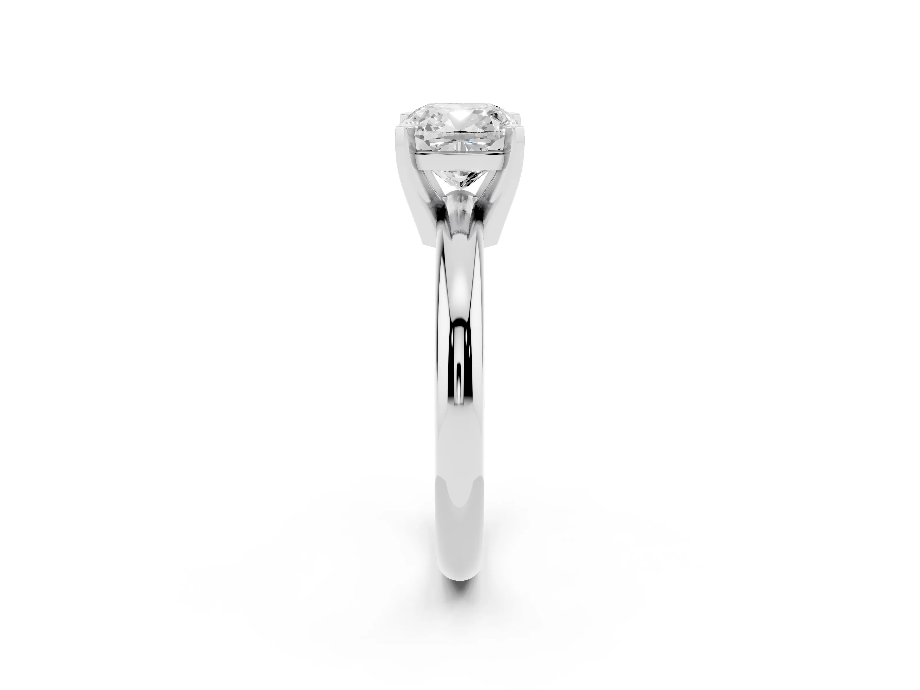 Cushion Cut Diamond Solitaire Engagement Ring Set in White gold with Round Band and Prong Setting