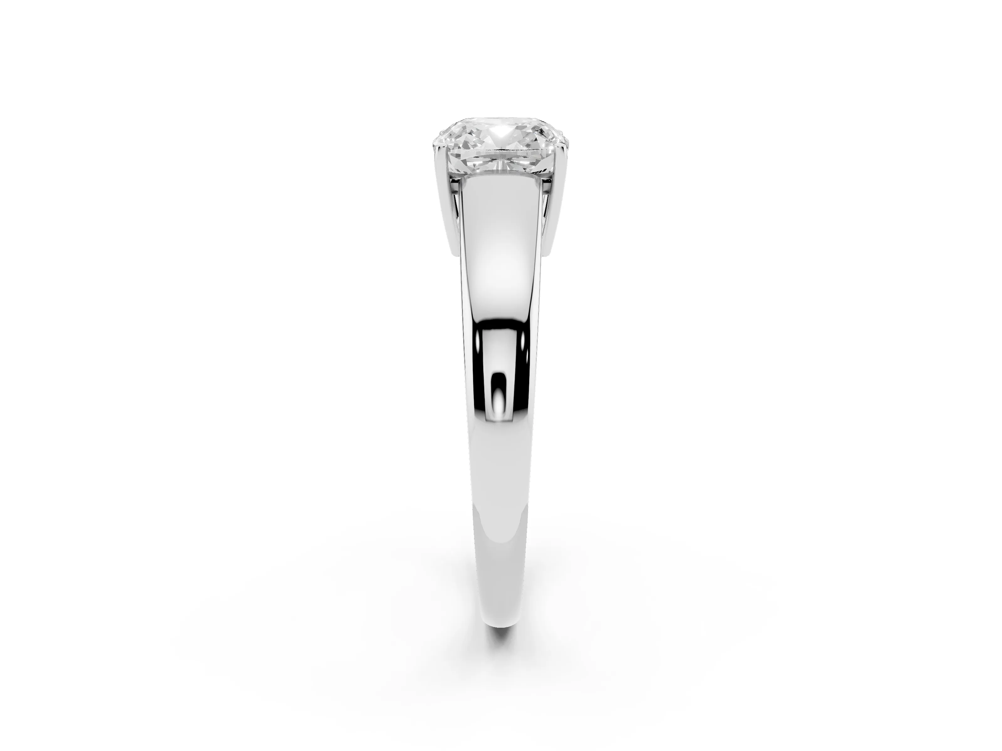 Cushion Cut Diamond Solitaire Ring Set in White gold with Tapered Band and Prong Setting