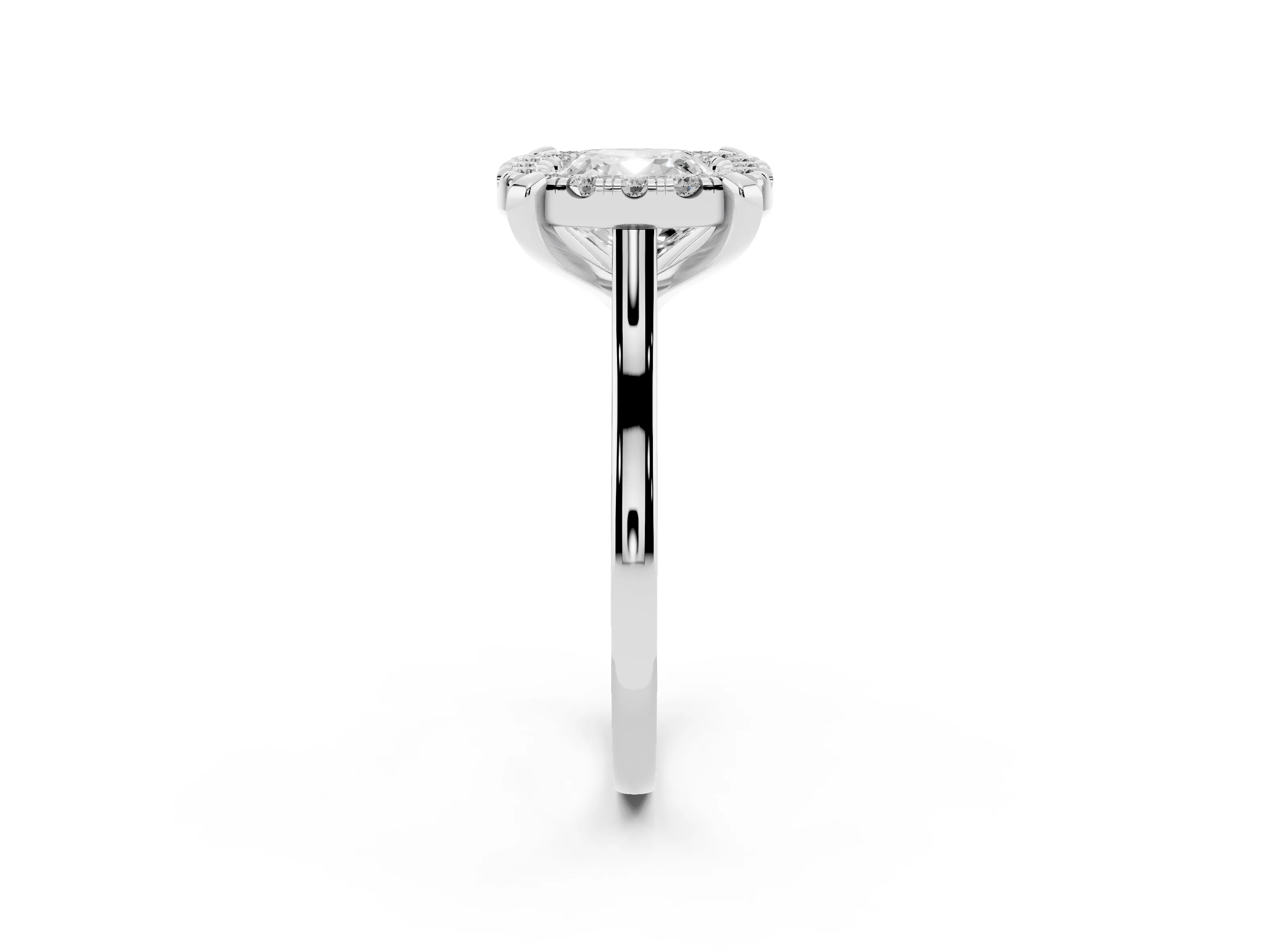 Cushion Cut Diamond Cluster Halo Solitaire Ring Set in Silver with Prong Setting