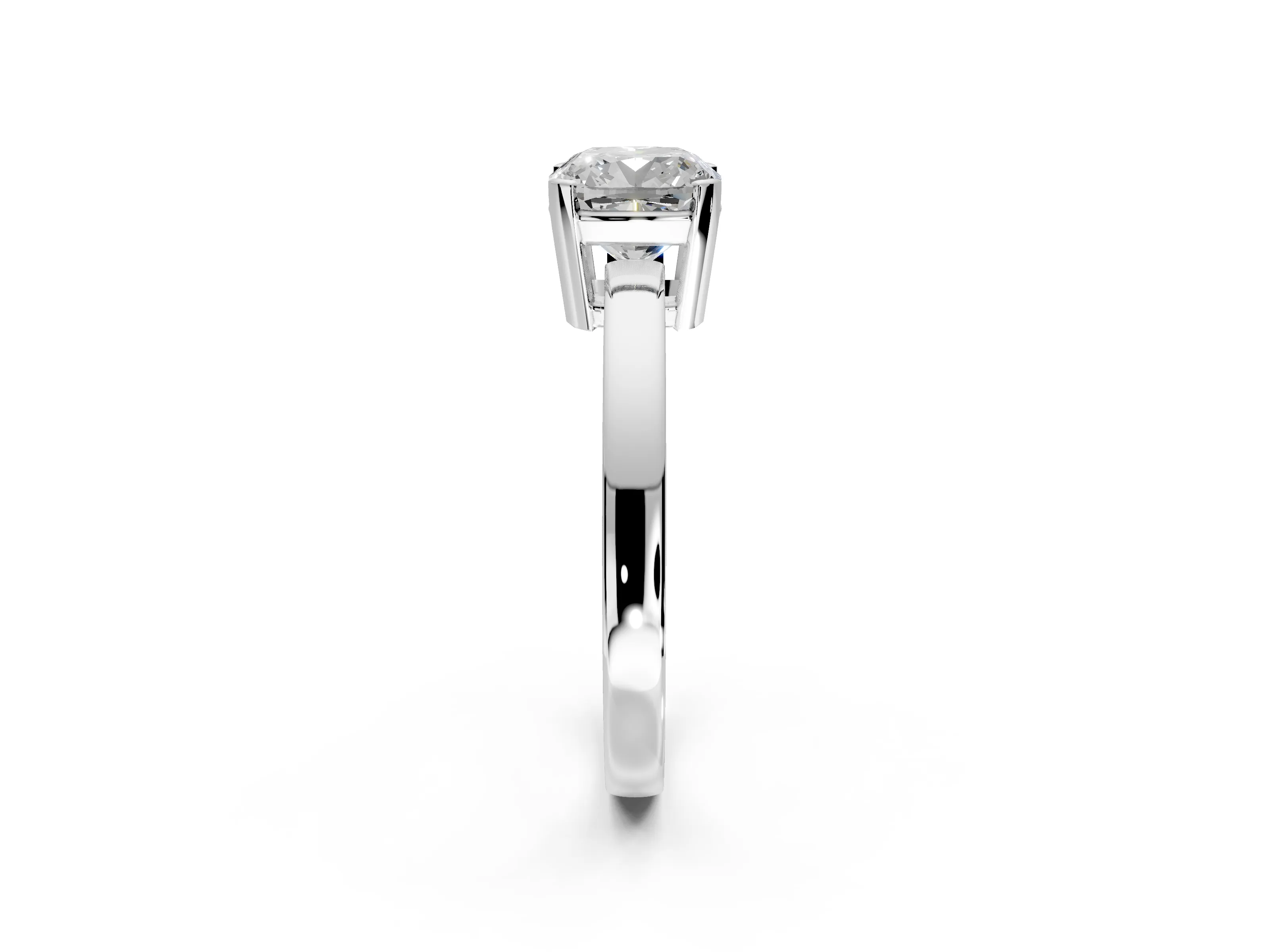 Solitaire Engagement Ring Setting for Cushion Cut Center with Plain Band and Flat Tab Prong Head in White Gold
