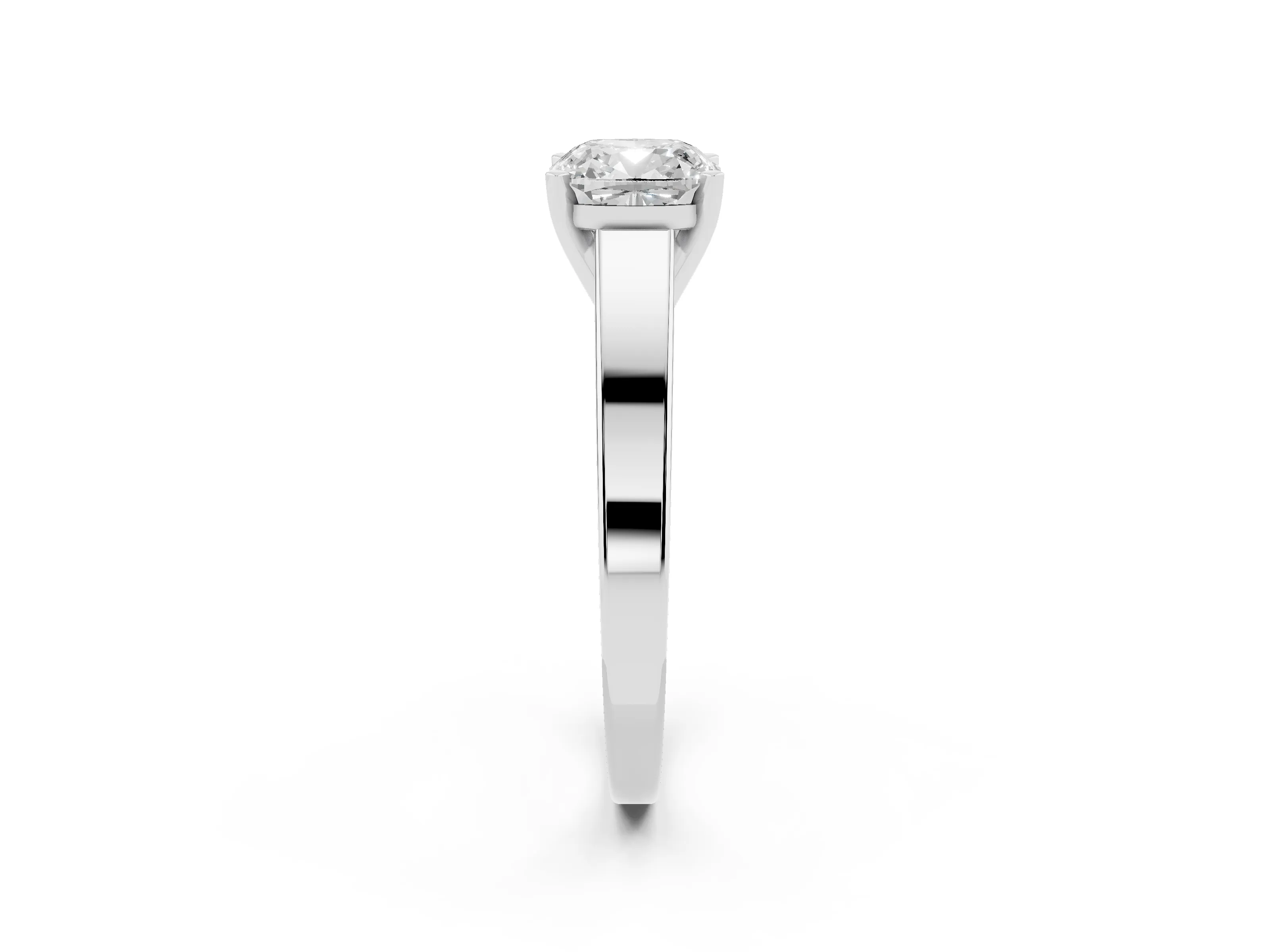 Cushion Cut Diamond Solitaire Engagement Ring Set in White gold with Prong Setting and Tapered Band