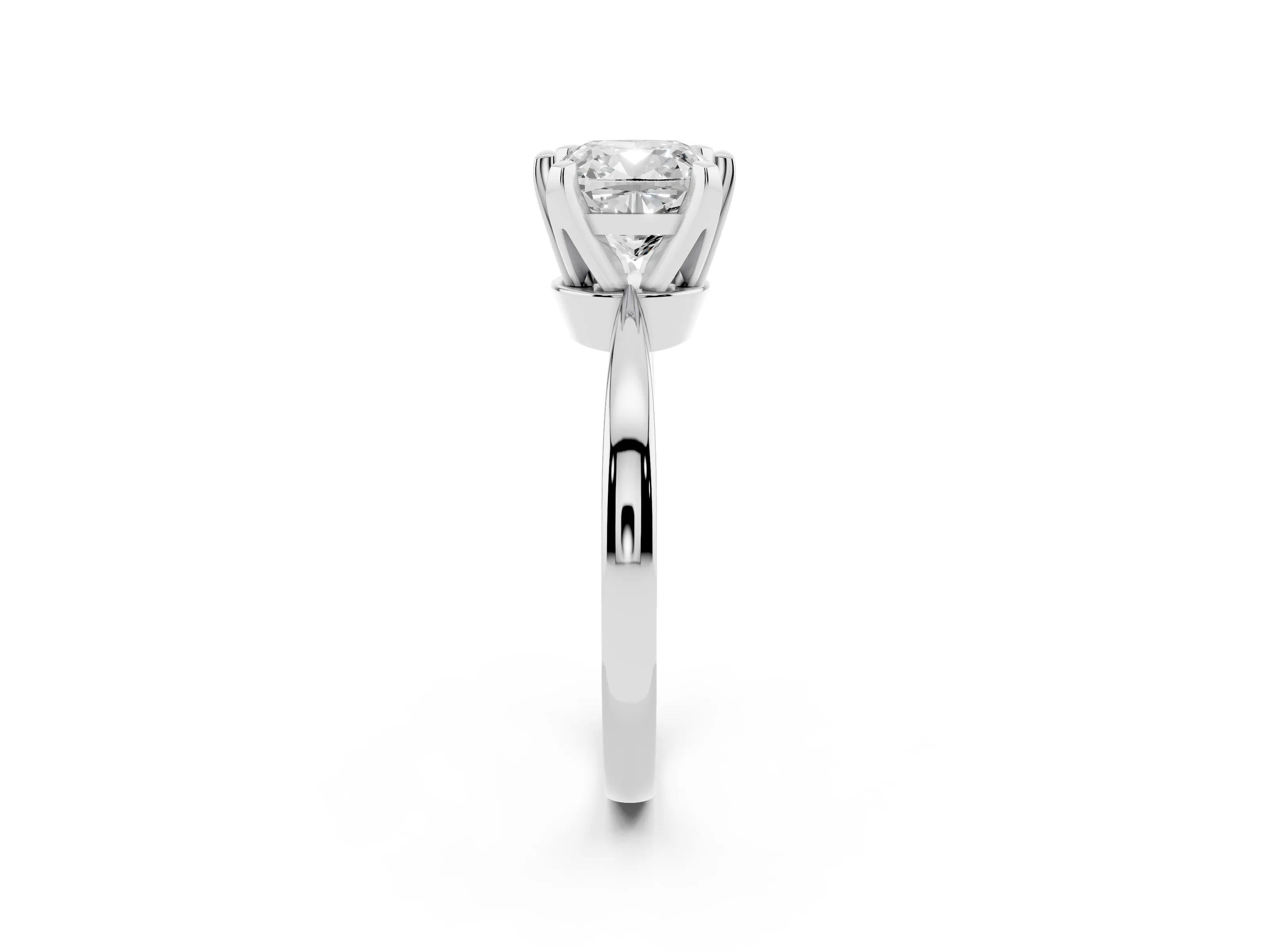 Cushion Cut Diamond Solitaire Engagement Ring Set in White gold with Slim Tapered Solitaire Band