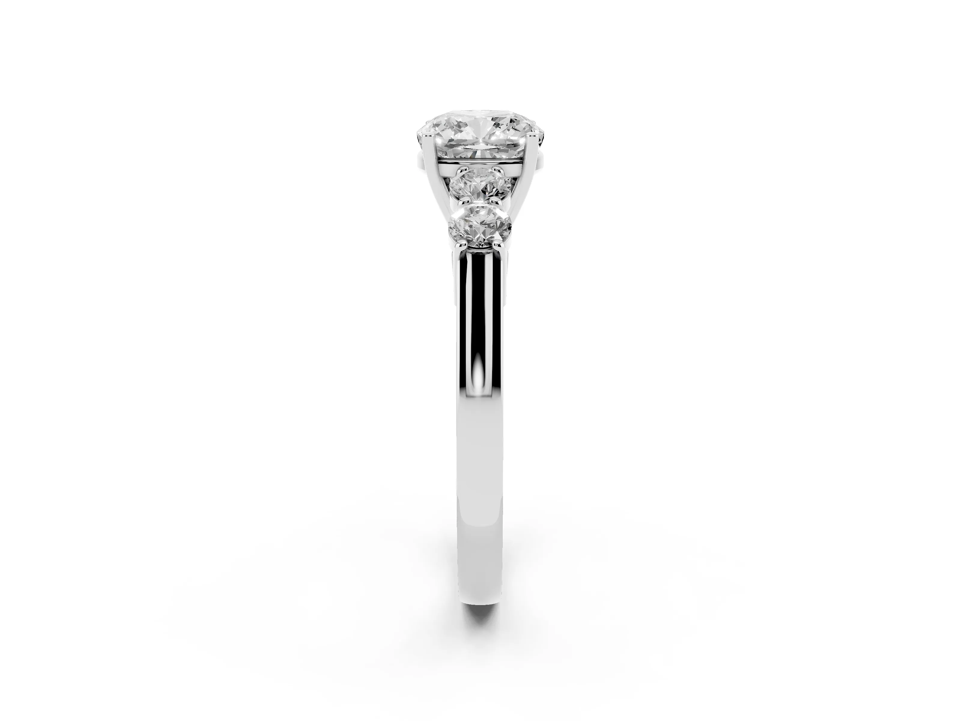 Cushion Cut Diamond Five-Stone Prong Set Band Ring Set in White gold with Polished Band