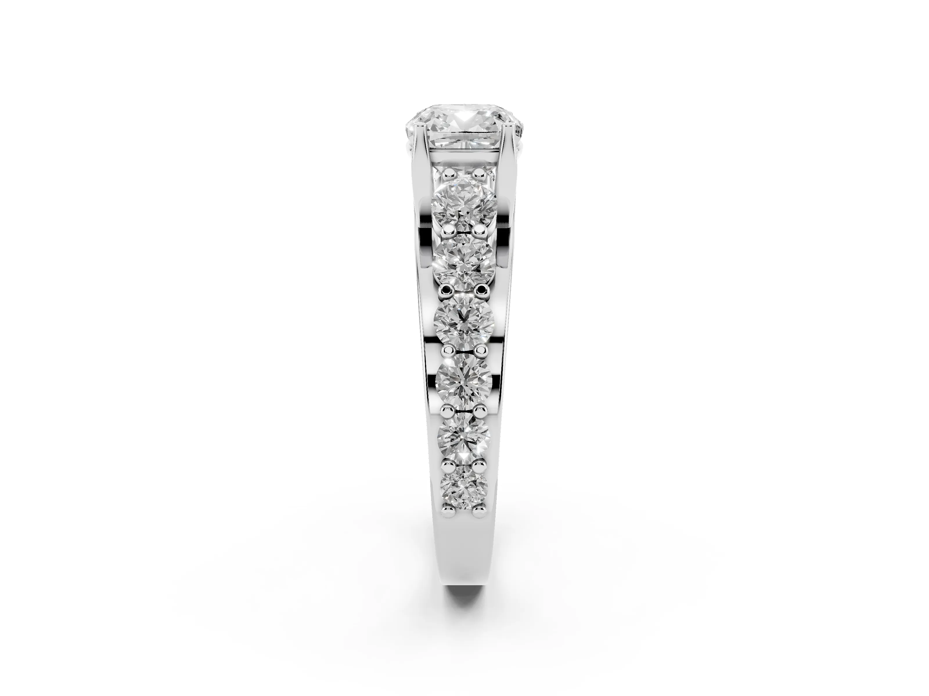 Cushion Cut Diamond Pavé Engagement Ring Set in Platinum with Prong Setting
