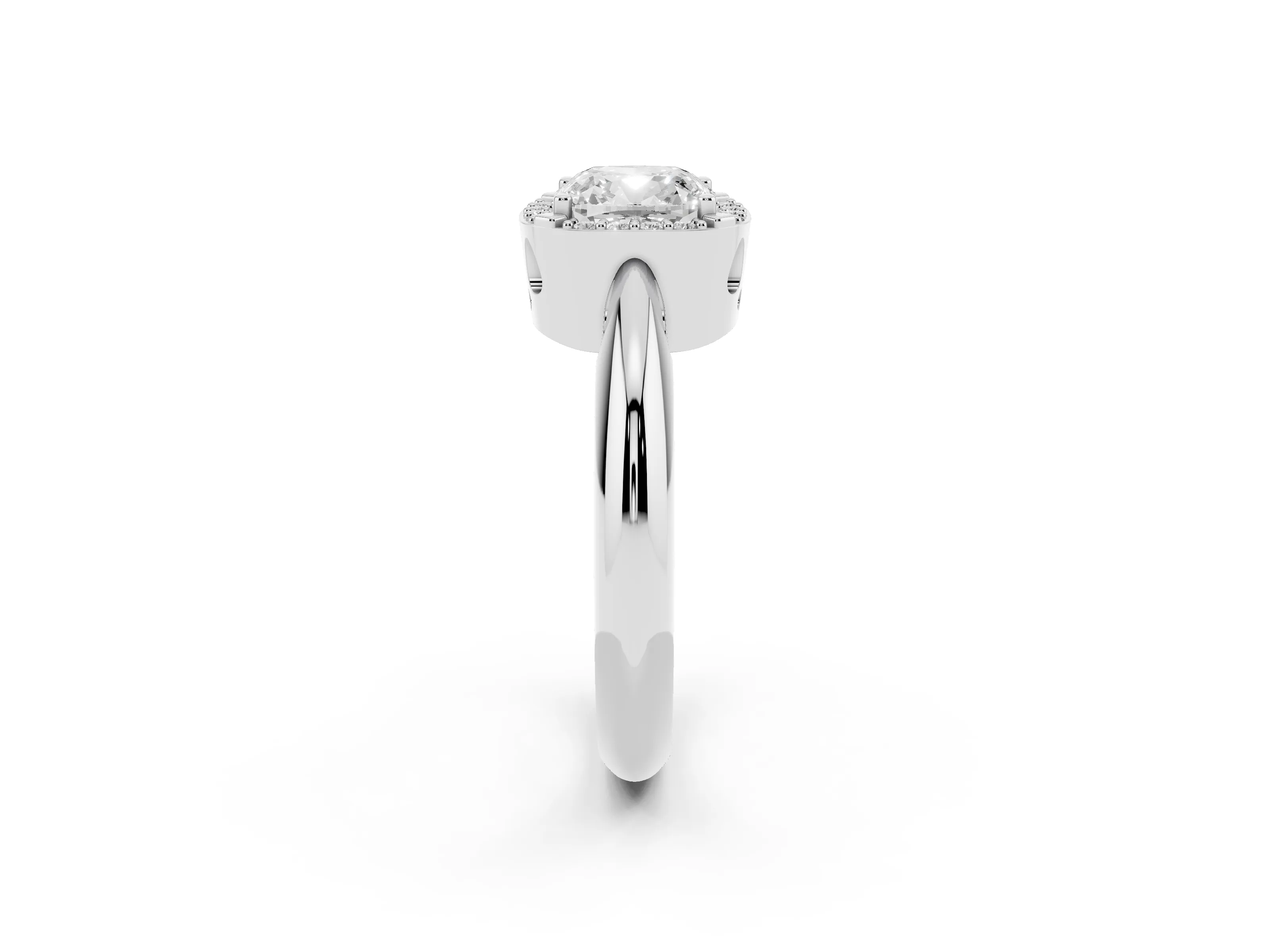 Cushion Cut Diamond Halo Engagement Ring Set in Platinum with Plain Split Shank and Prong Setting