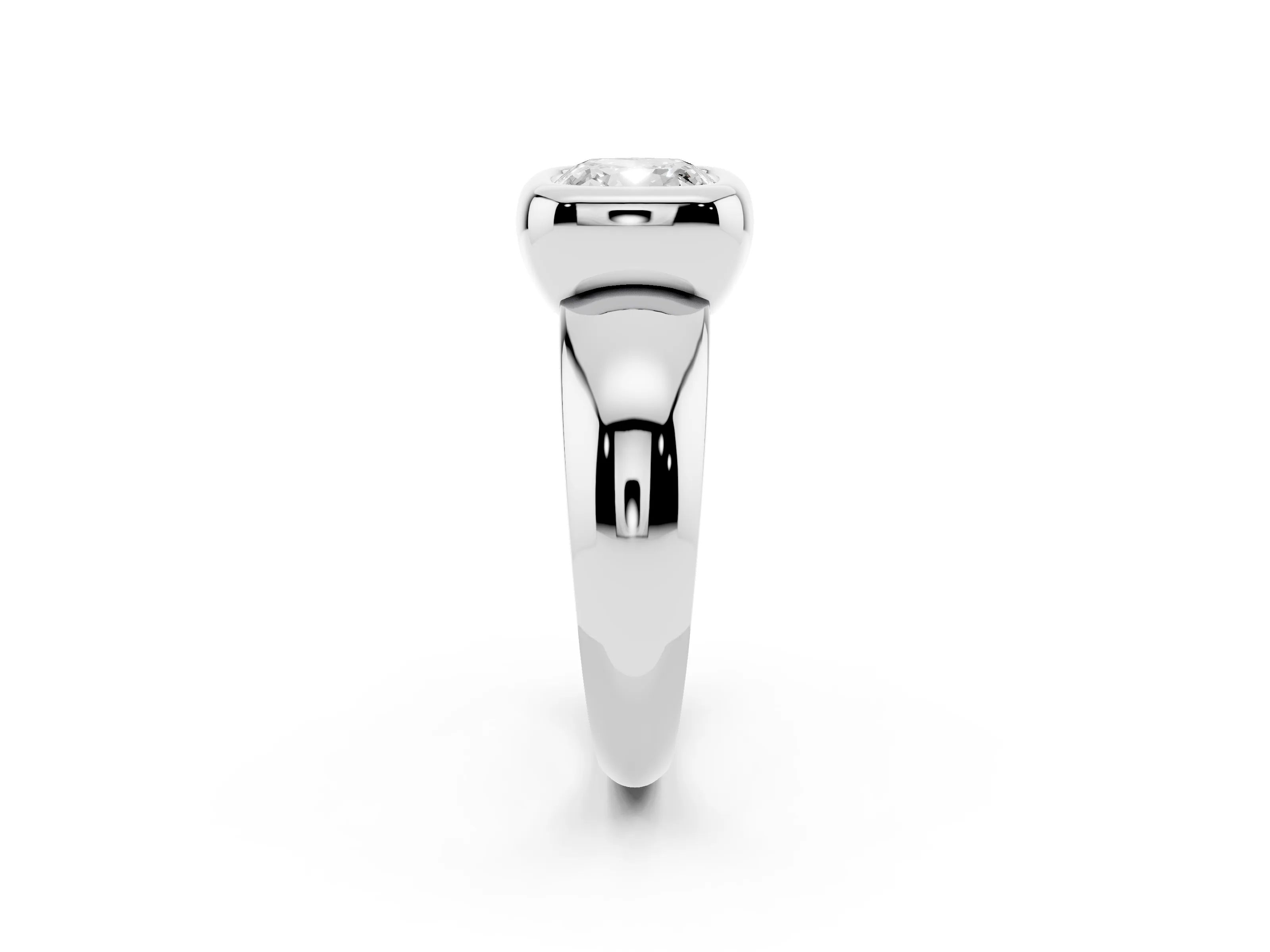 Bezel Set Cushion Cut Diamond Solitaire Ring Set in Platinum with Wide Band