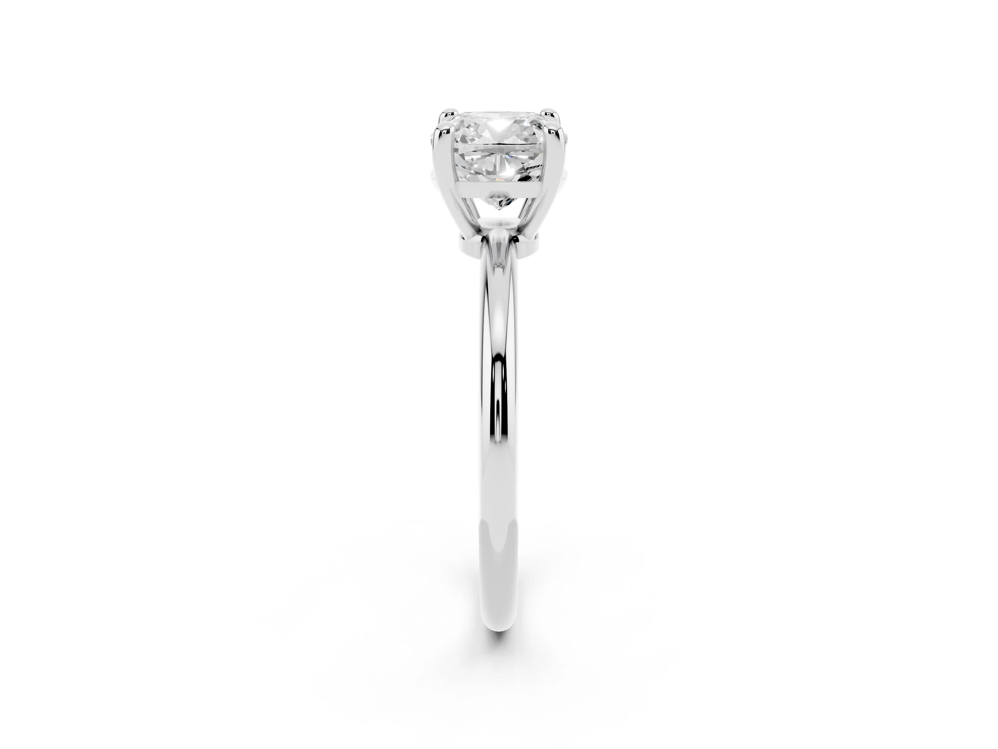 Cushion Cut Diamond Solitaire Ring Set in Silver with Secure Prong Setting on a Classic Band