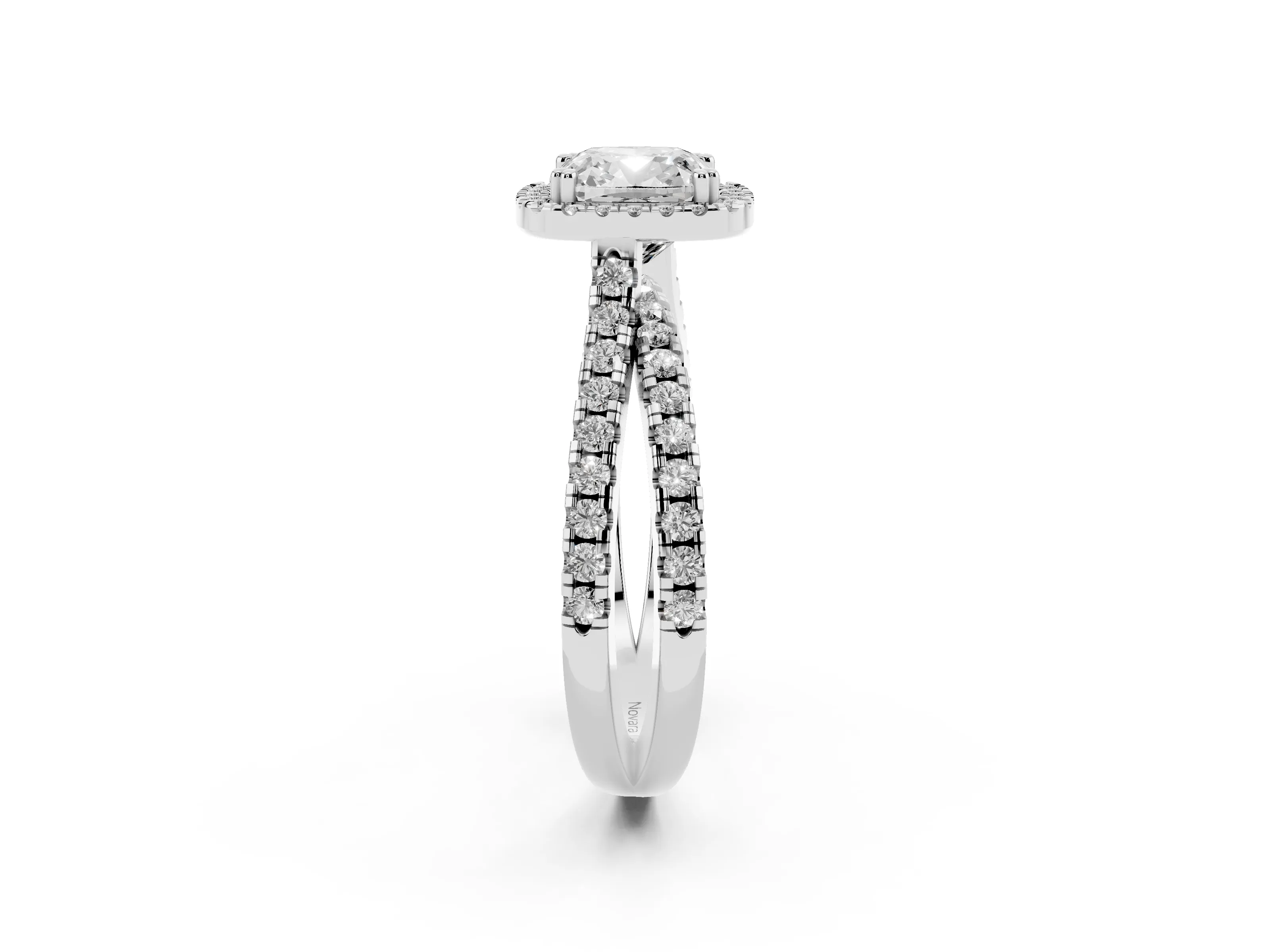 Cushion Cut Diamond Halo Split Shank Ring Set in Platinum with Pavé Setting