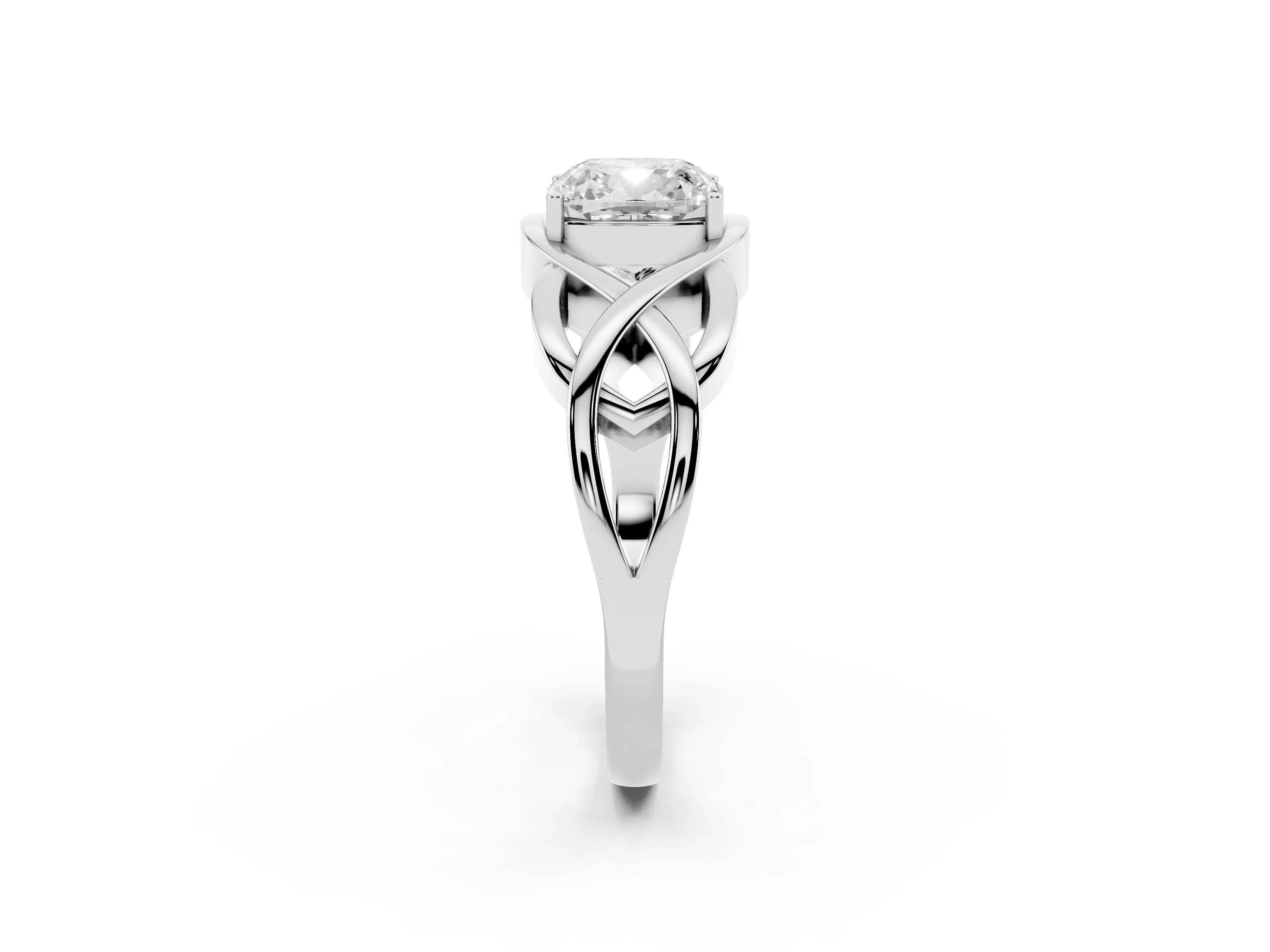 Cushion Cut Diamond Solitaire Ring Set in Platinum with Intertwined Band