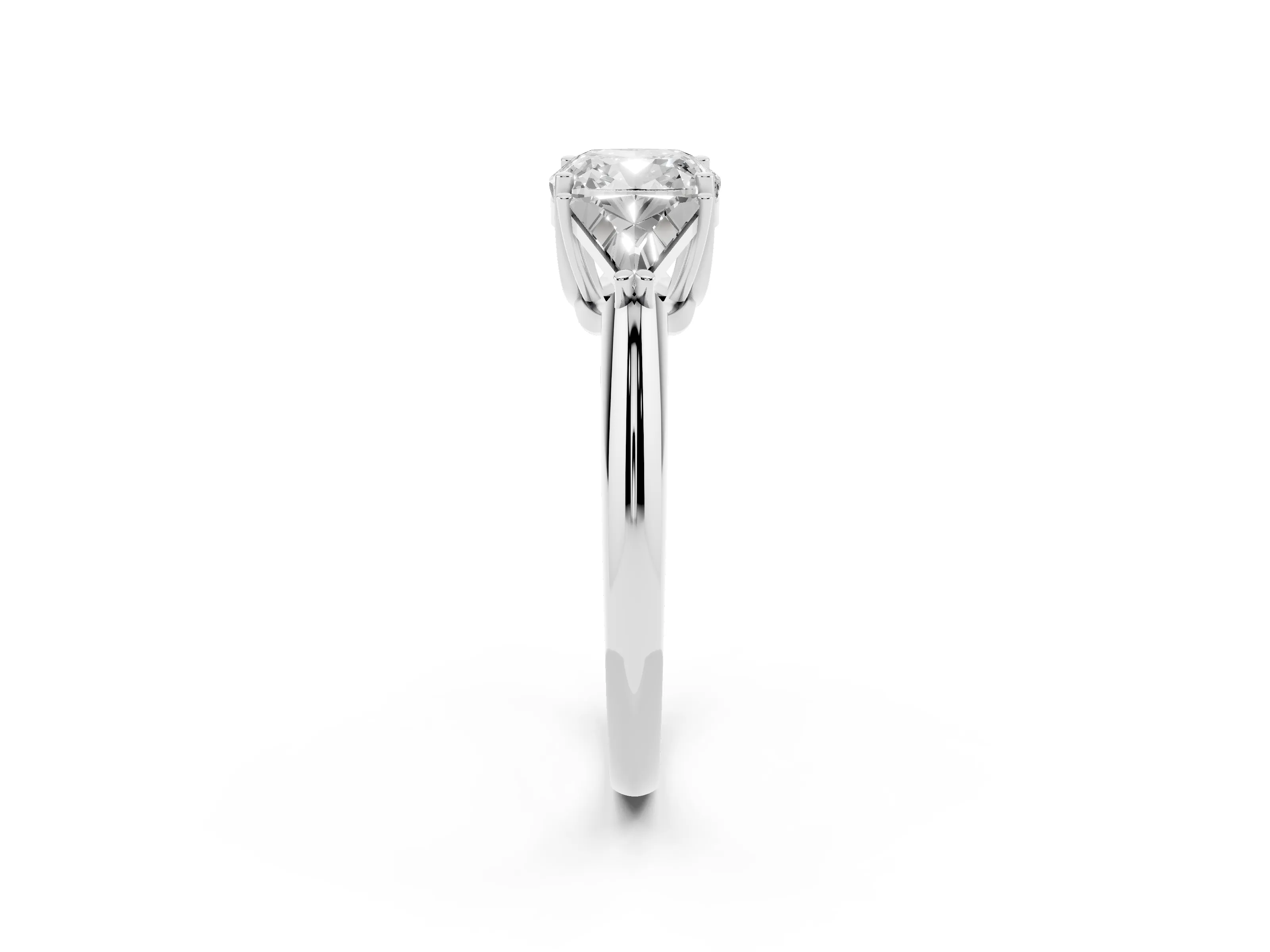 Cushion Cut Diamond Three-Stone Engagement Ring Set in White gold with Trillion Side Stones