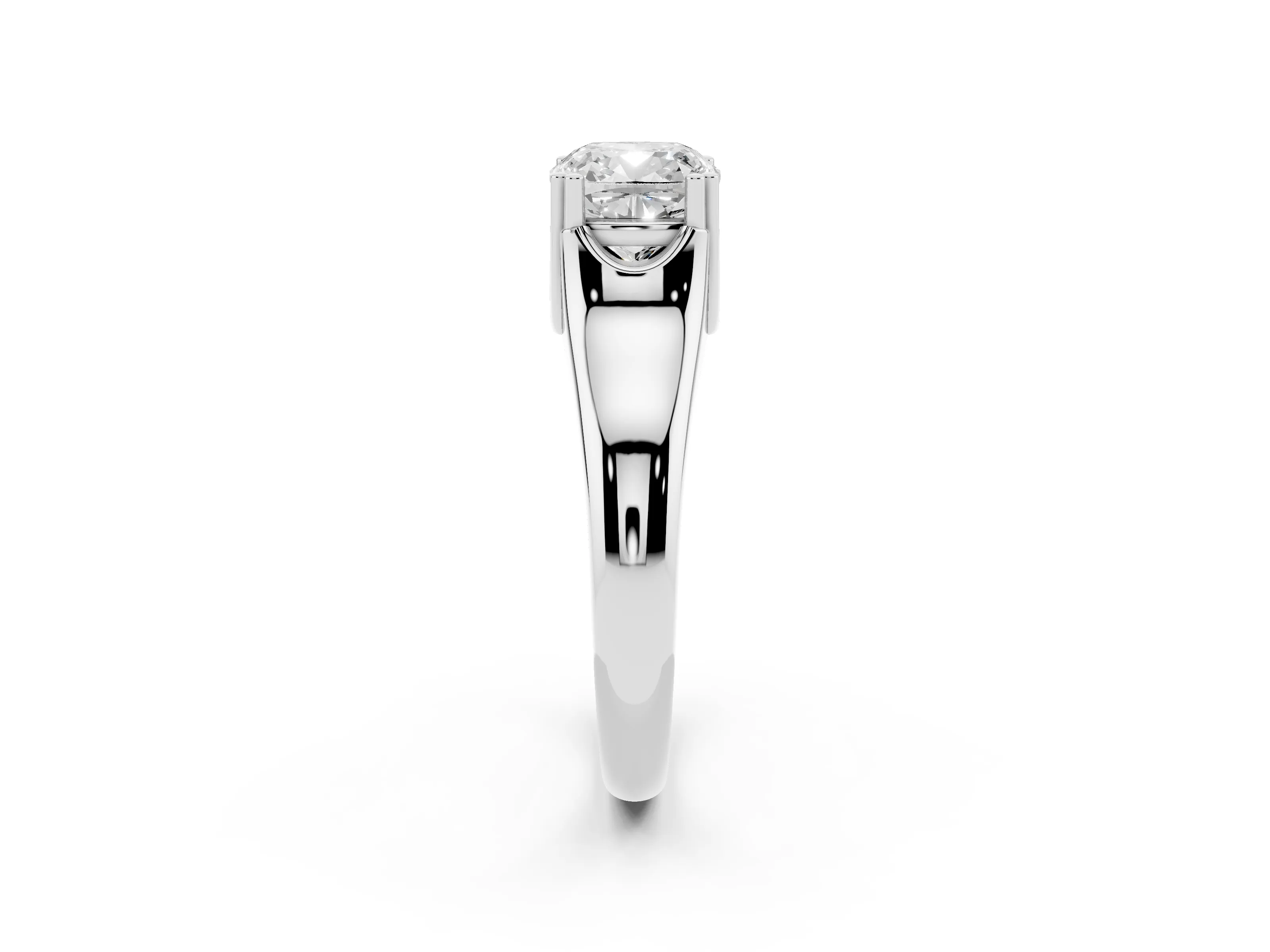 Cushion Cut Diamond Solitaire Ring Set in White gold with Wide Band and Prong Setting